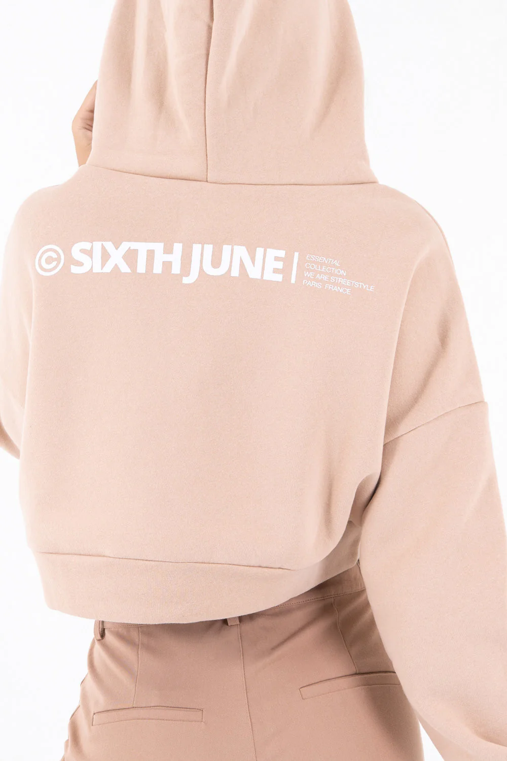 Sweat capuche court logo Beige clair - Image 3