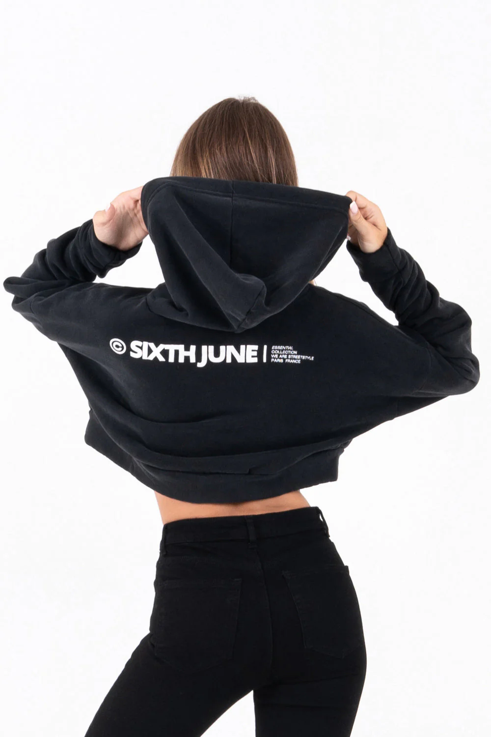 Sweat capuche court logo Noir