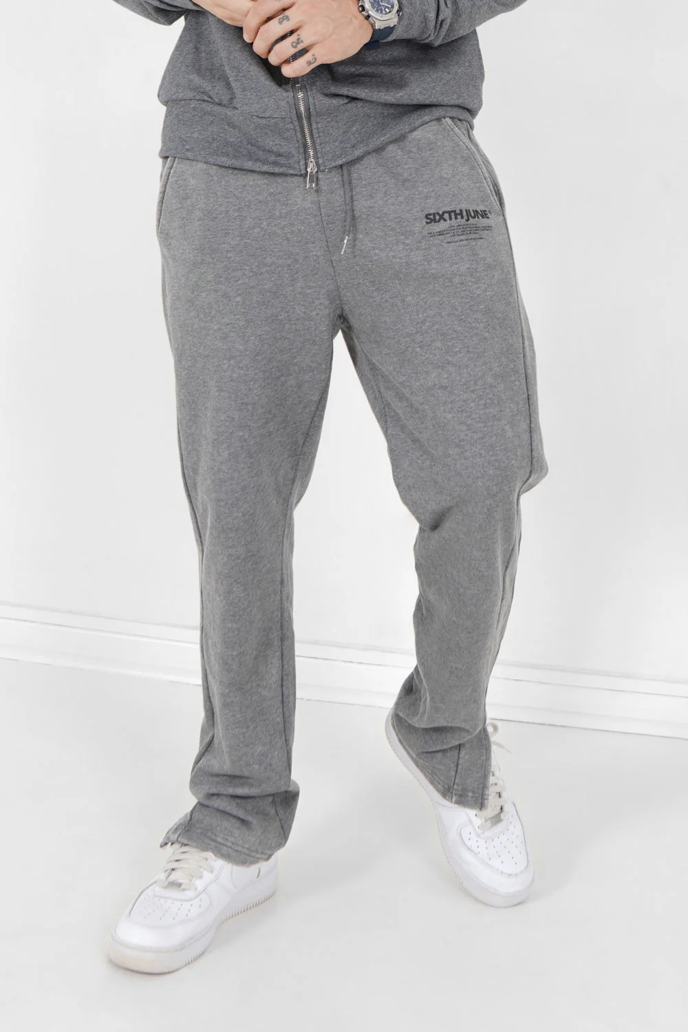 Jogging droit délavé logo Gris foncé