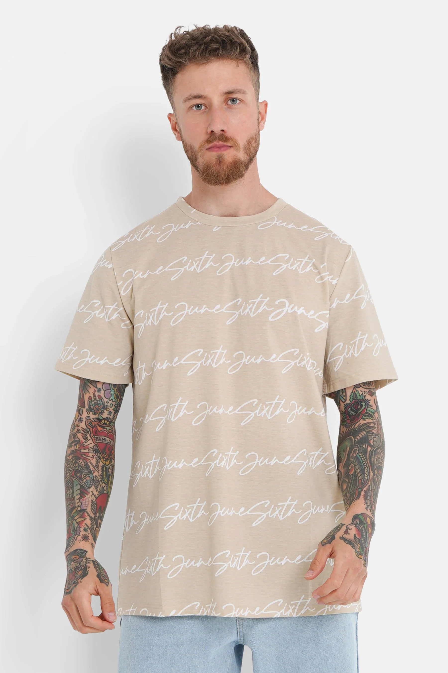 T-shirt logo signature Beige