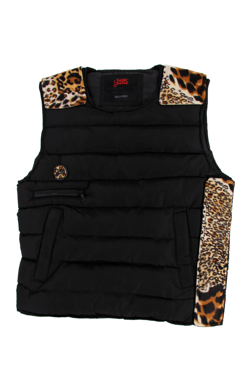 Veste matelassée sans manches noire léopard