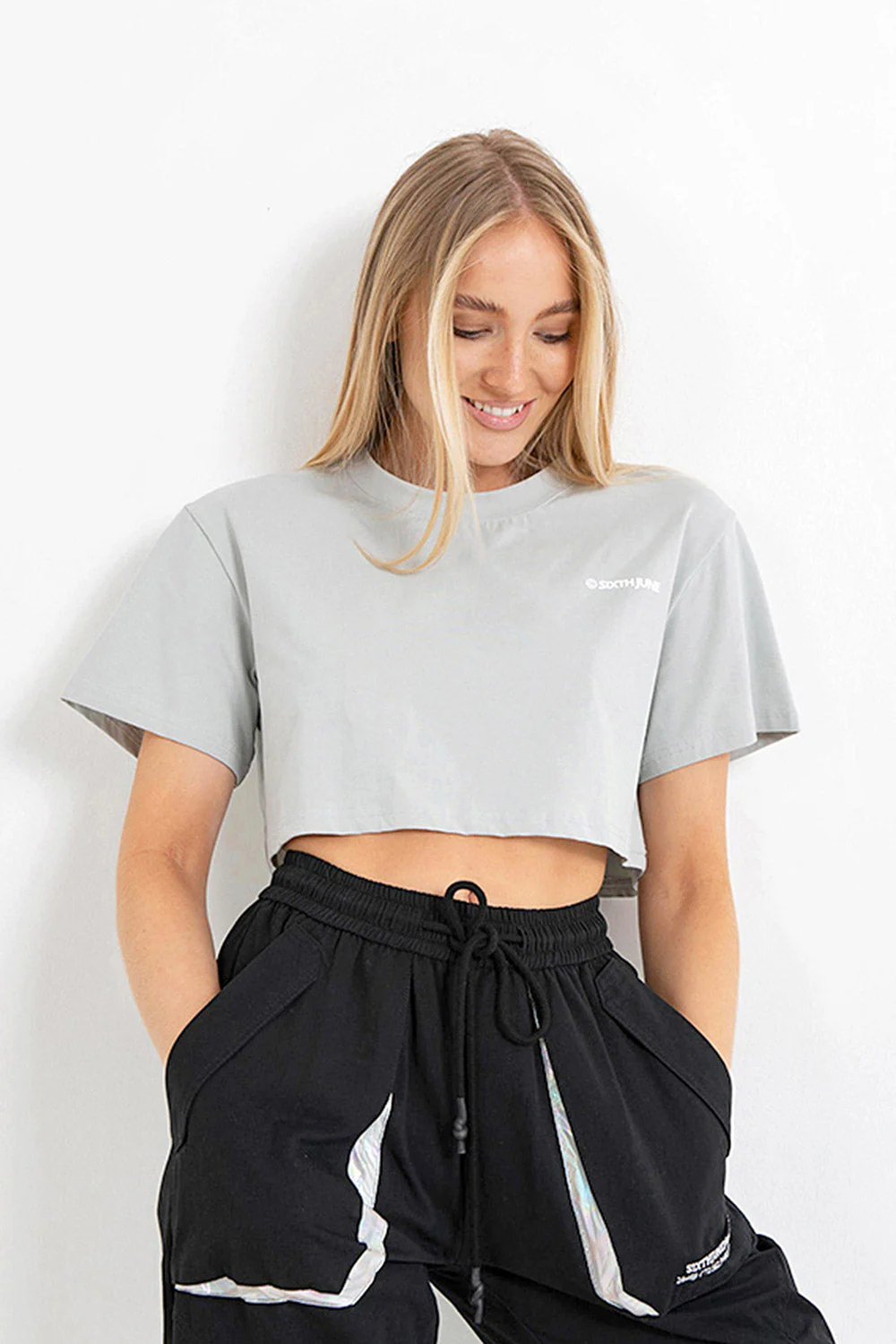 T-shirt court  double logo Vert clair