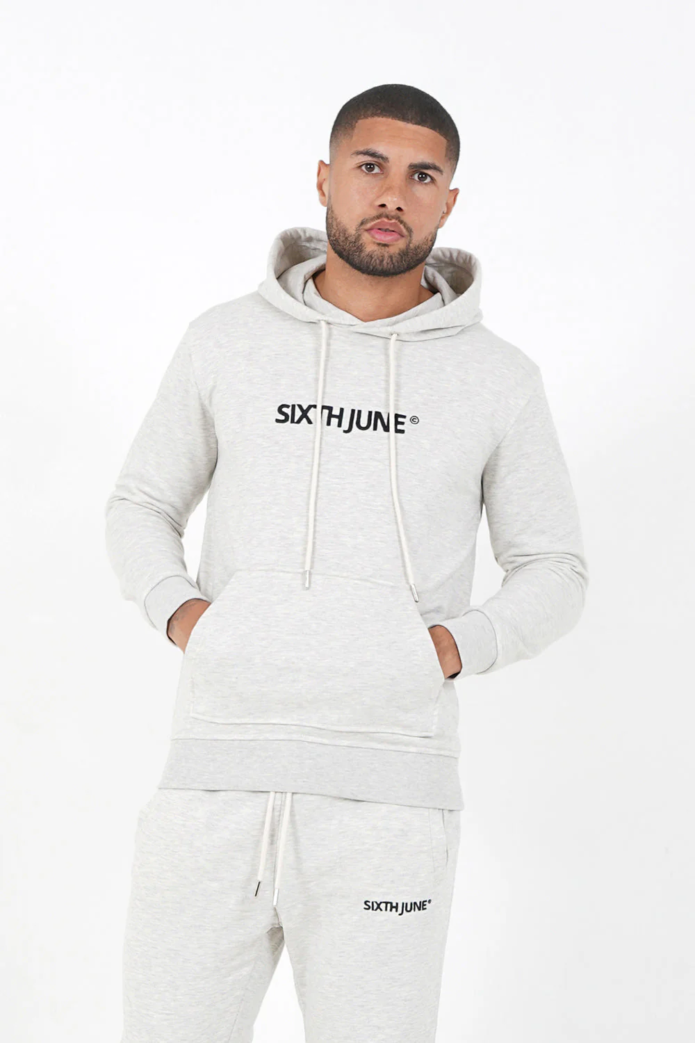 Sweatshirt capuche logo brodé Gris clair