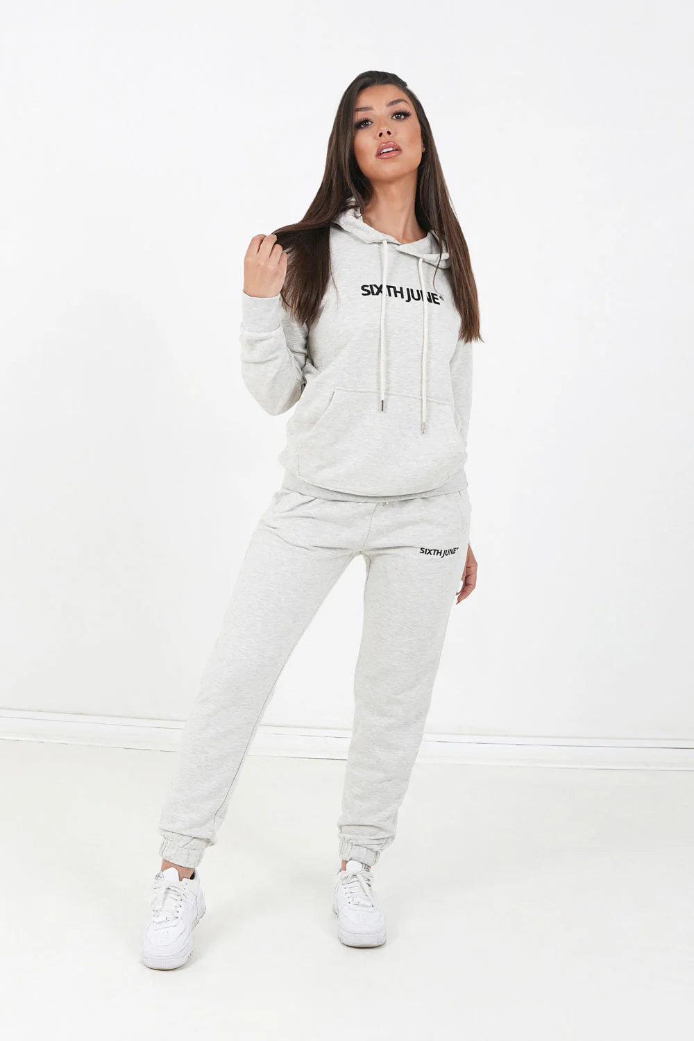 Sweatshirt capuche logo brodé Gris clair - Image 6