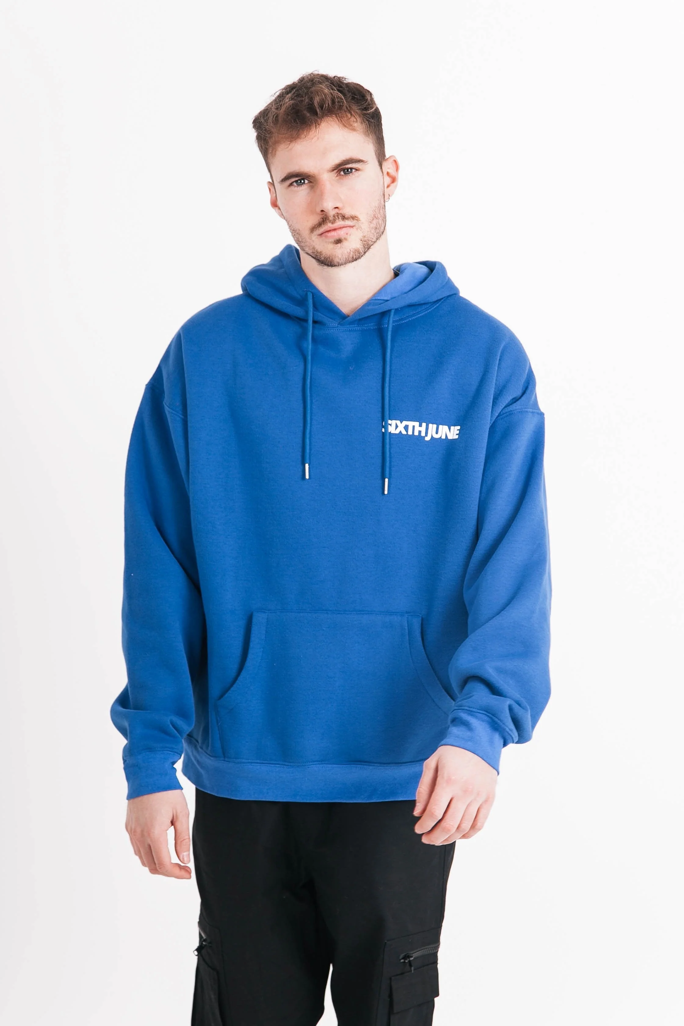 Sweat capuche oversize logo décalé Bleu