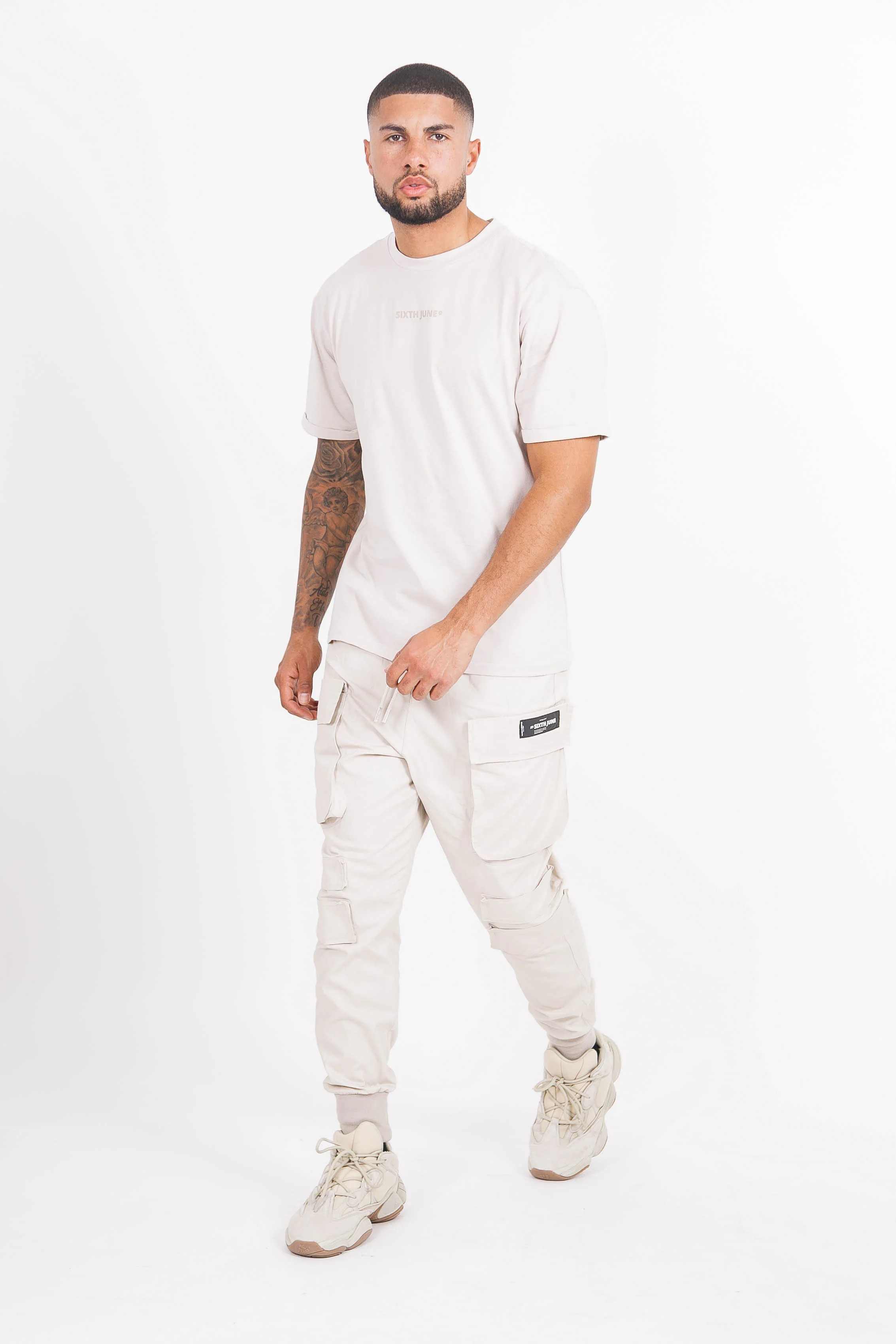 T-shirt basique logo manches beige - Image 5