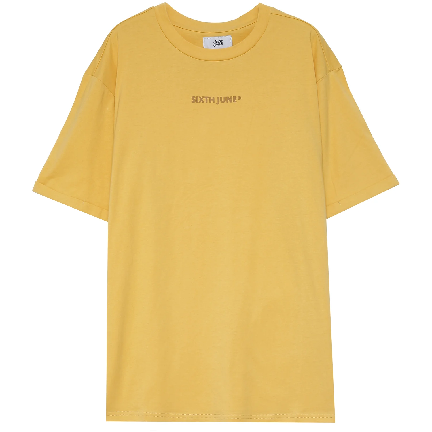 T-shirt basique logo manches jaune moutarde