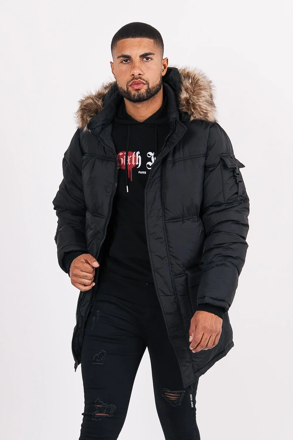 Doudoune longue fourrure Noir