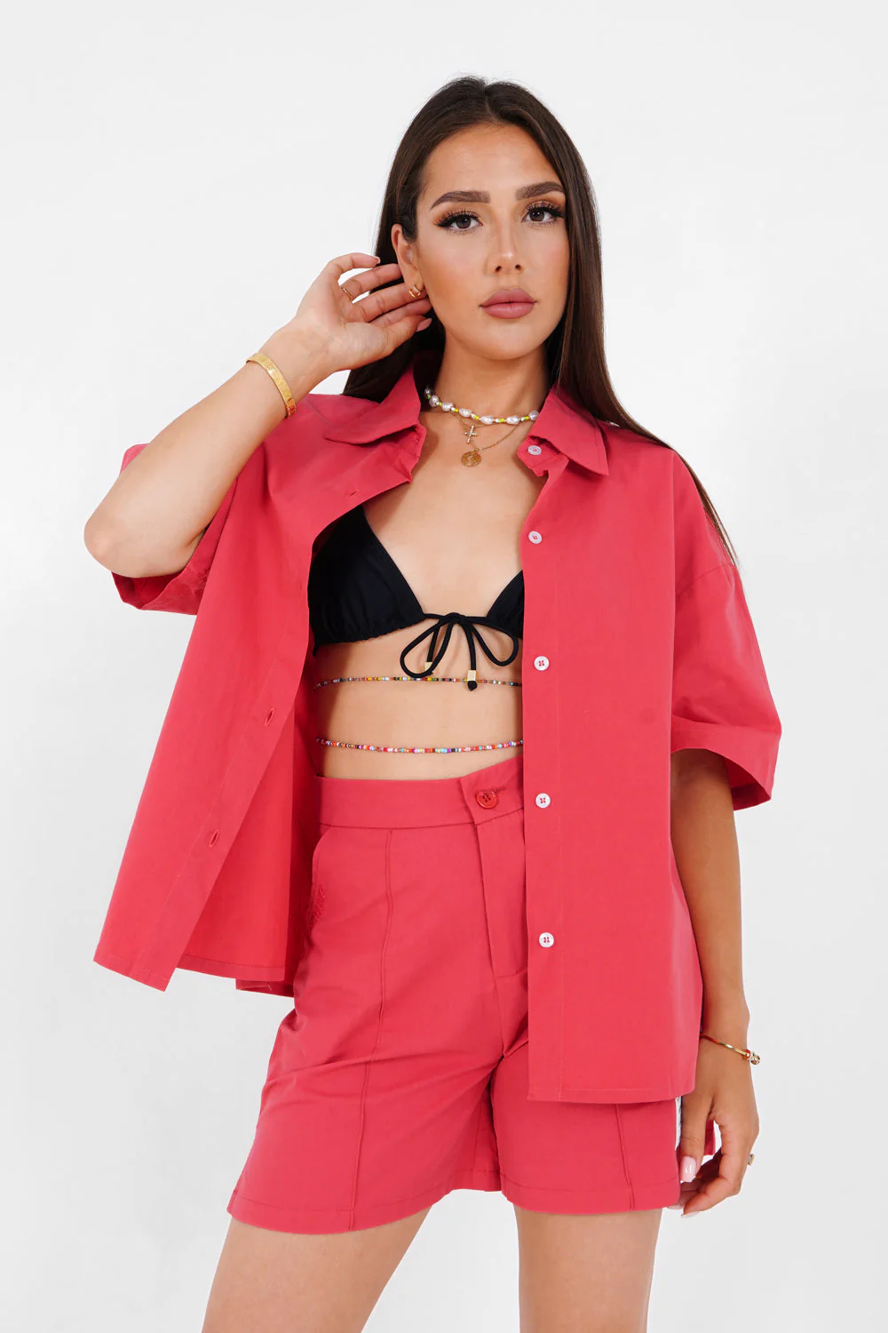 Chemise brodée unie Rose