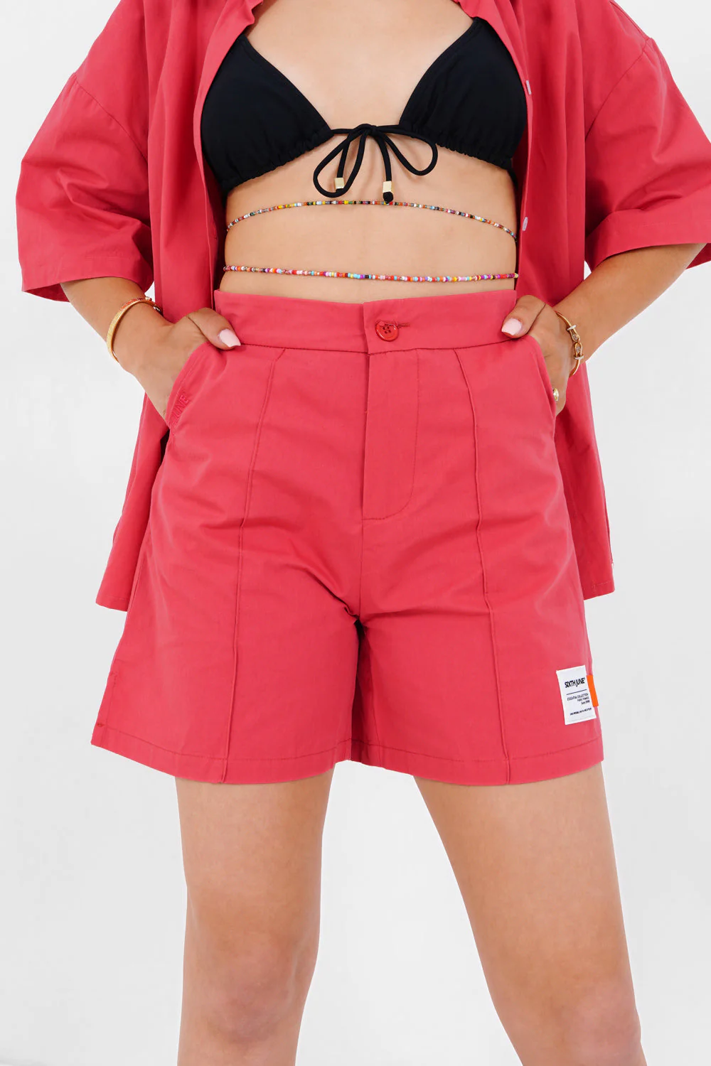 Short logo brodé uni Rose