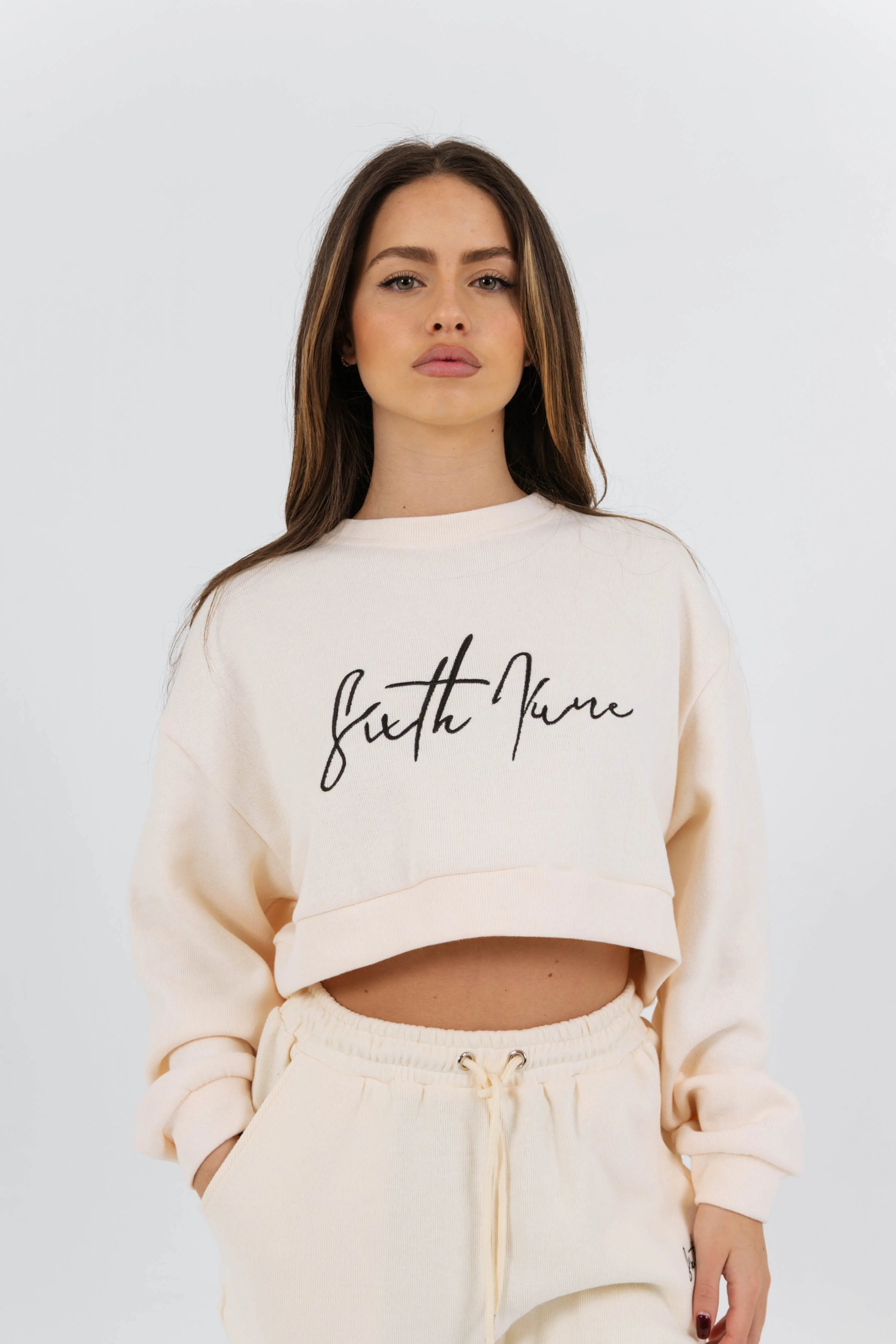 Sweatshirt signature molletonné jaune pâle