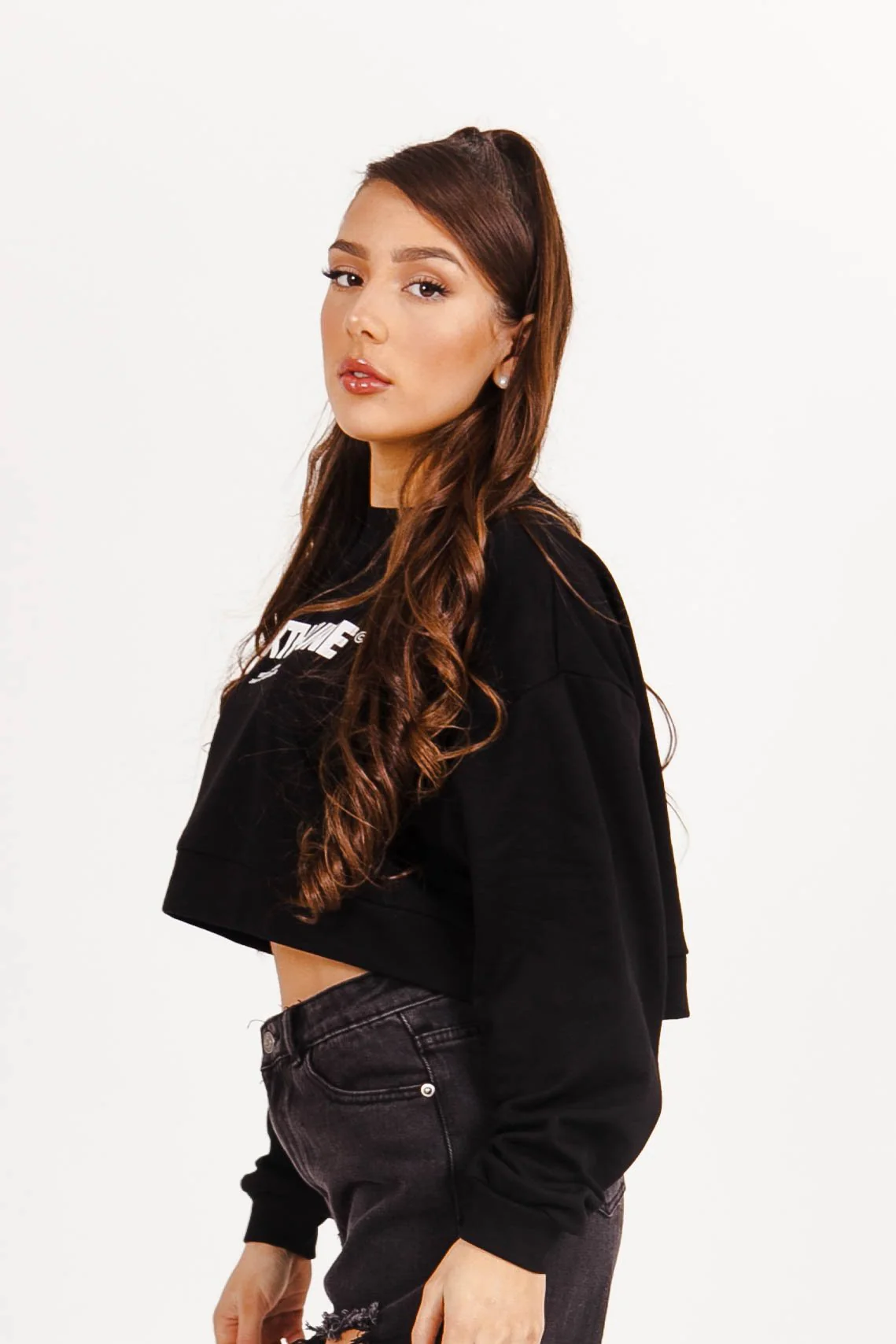 Sweatshirt court logo imprimé noir - Image 3