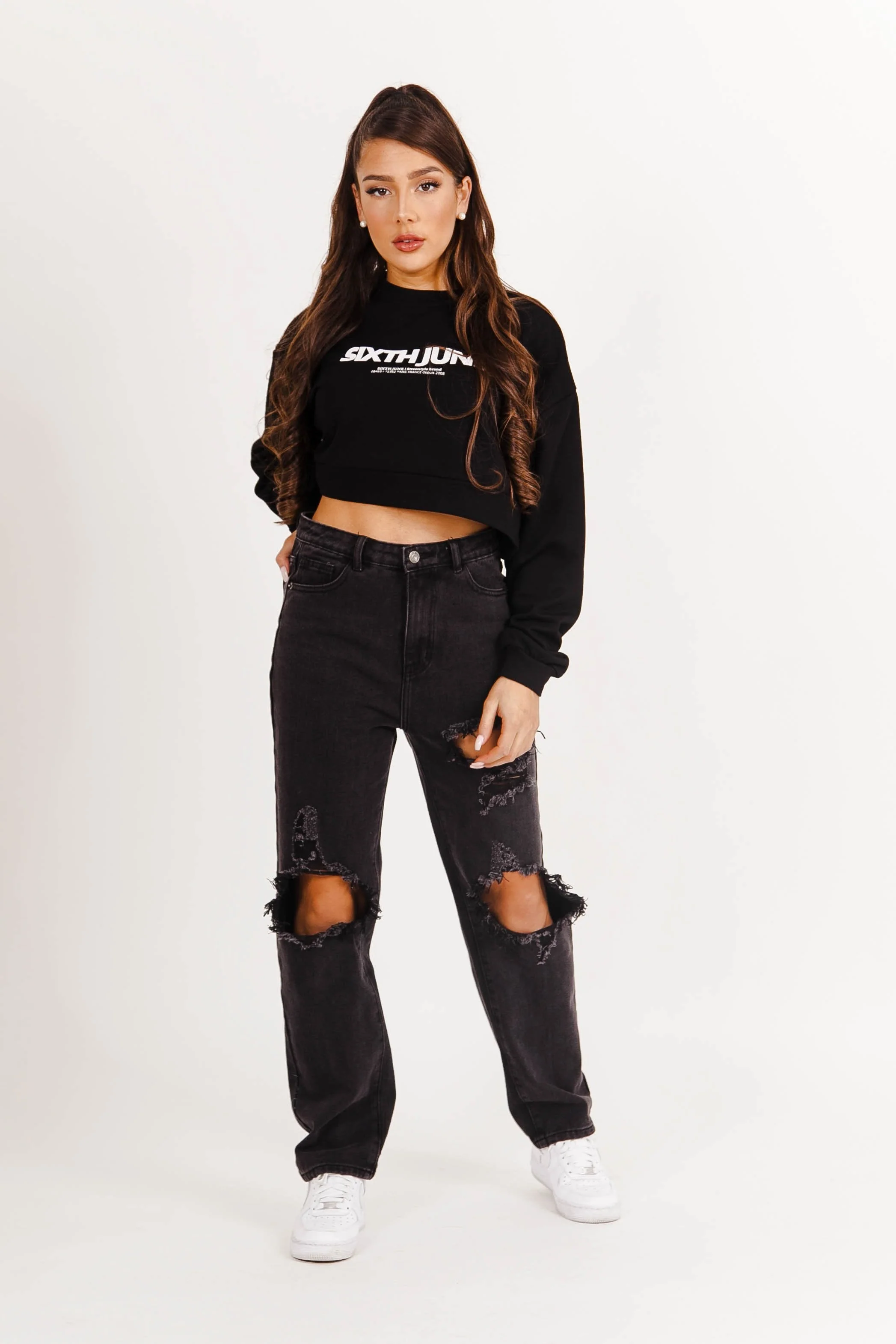 Sweatshirt court logo imprimé noir - Image 5
