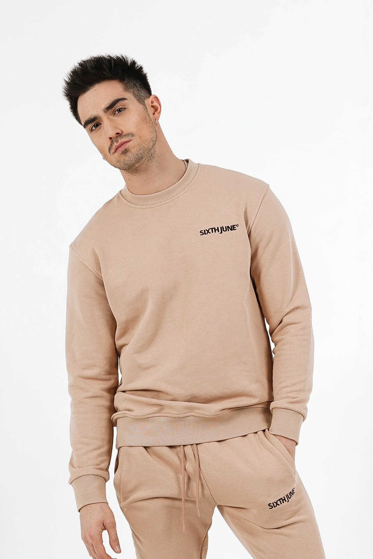 Sweatshirt soft logo brodé Beige clair