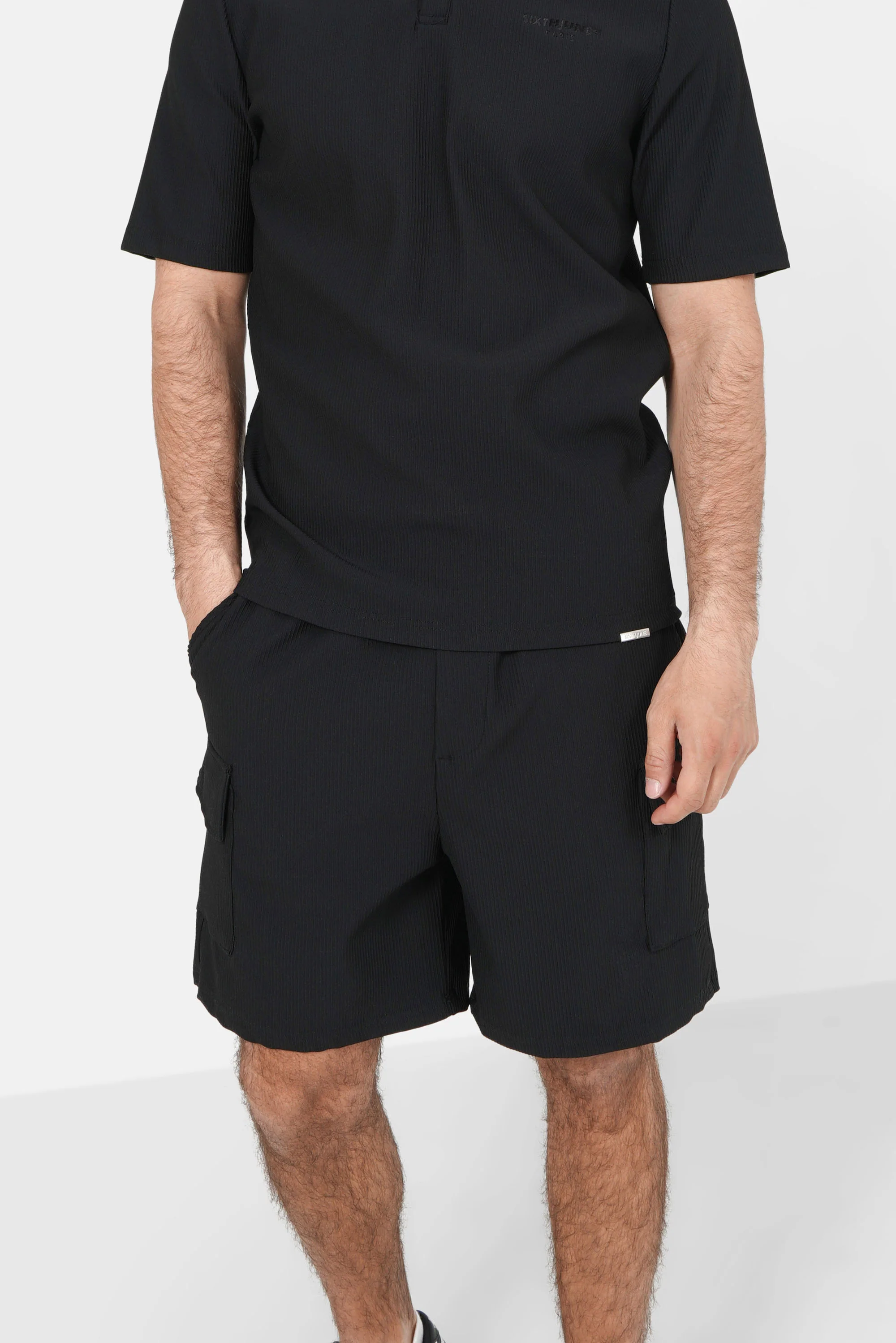 Short poches cargo plissé Noir