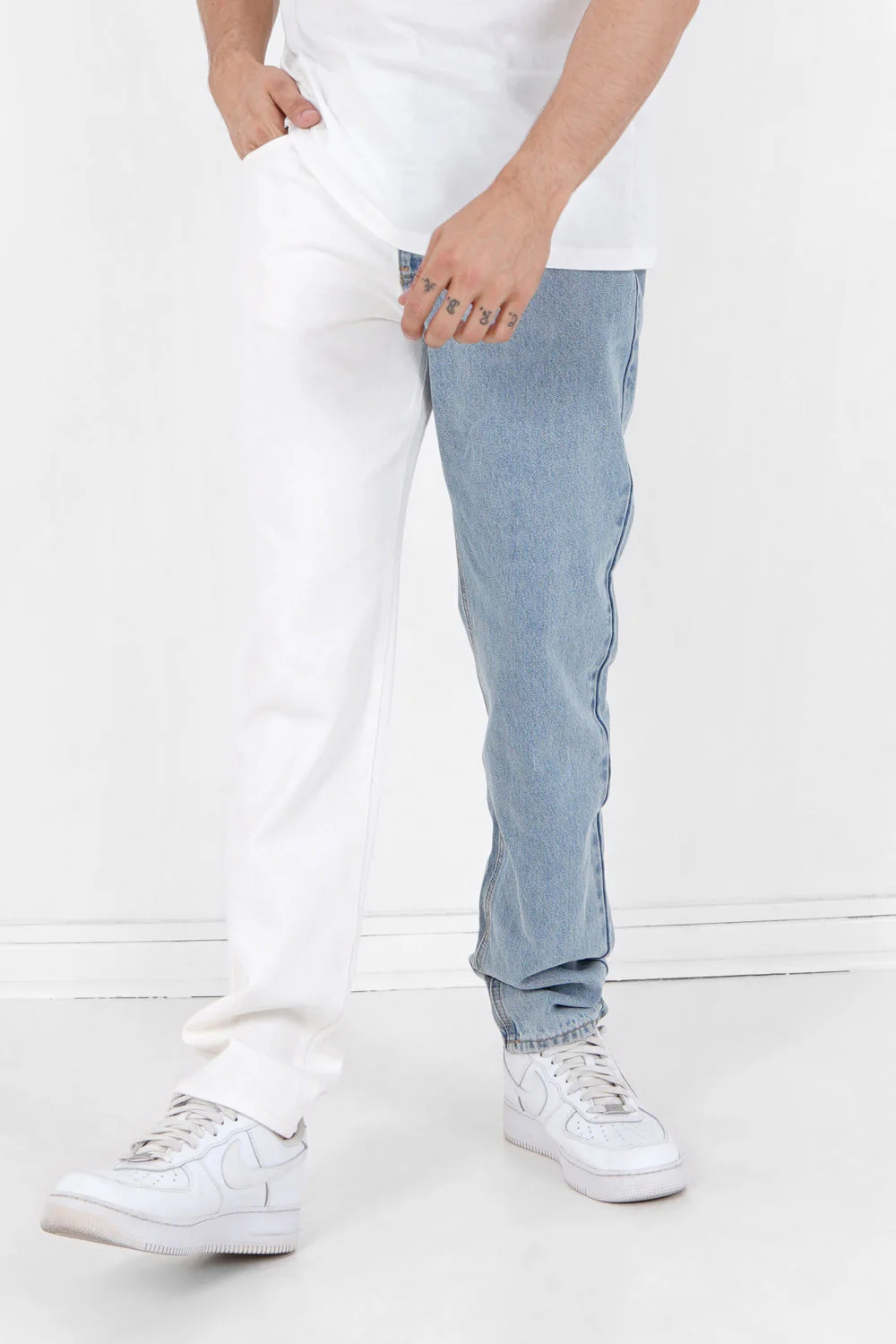 Jean bicolore droit Bleu