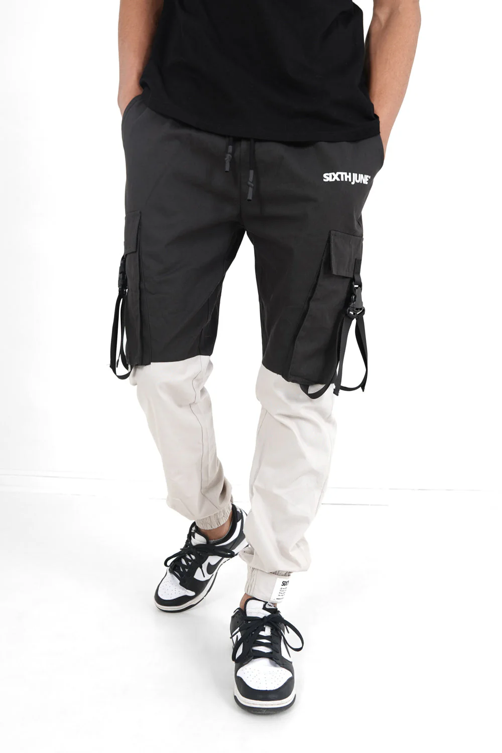 Pantalon cargo bicolore sangles Noir