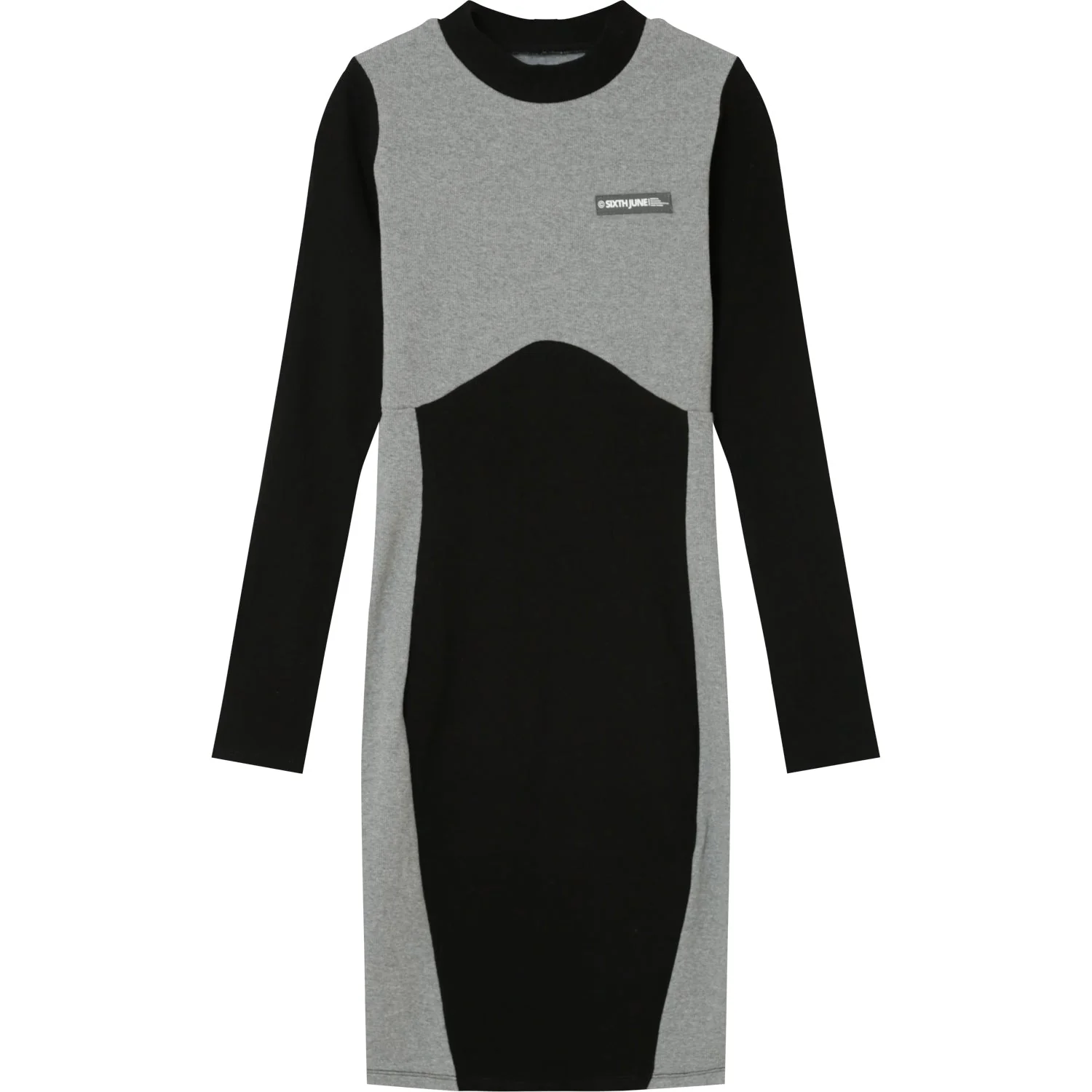 Robe côtelée bicolore Noir - Image 6