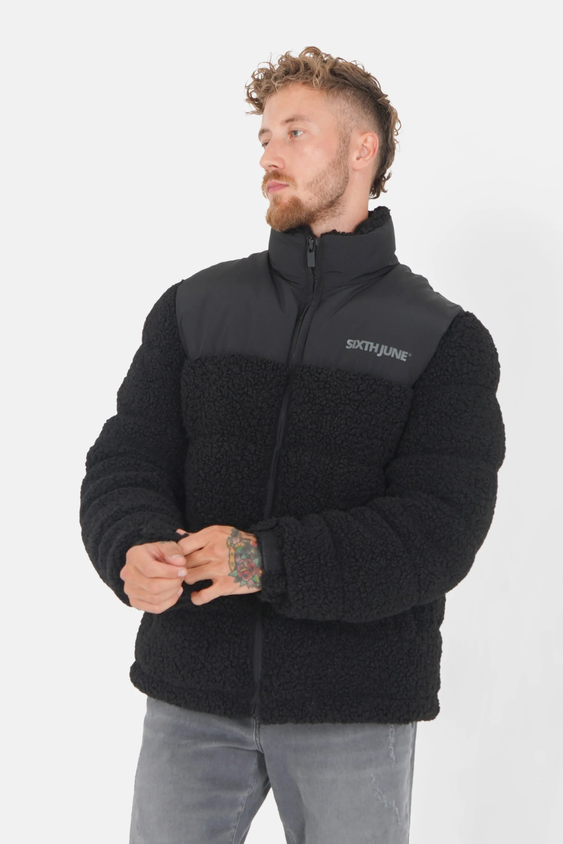 Doudoune bi matière sherpa Noir