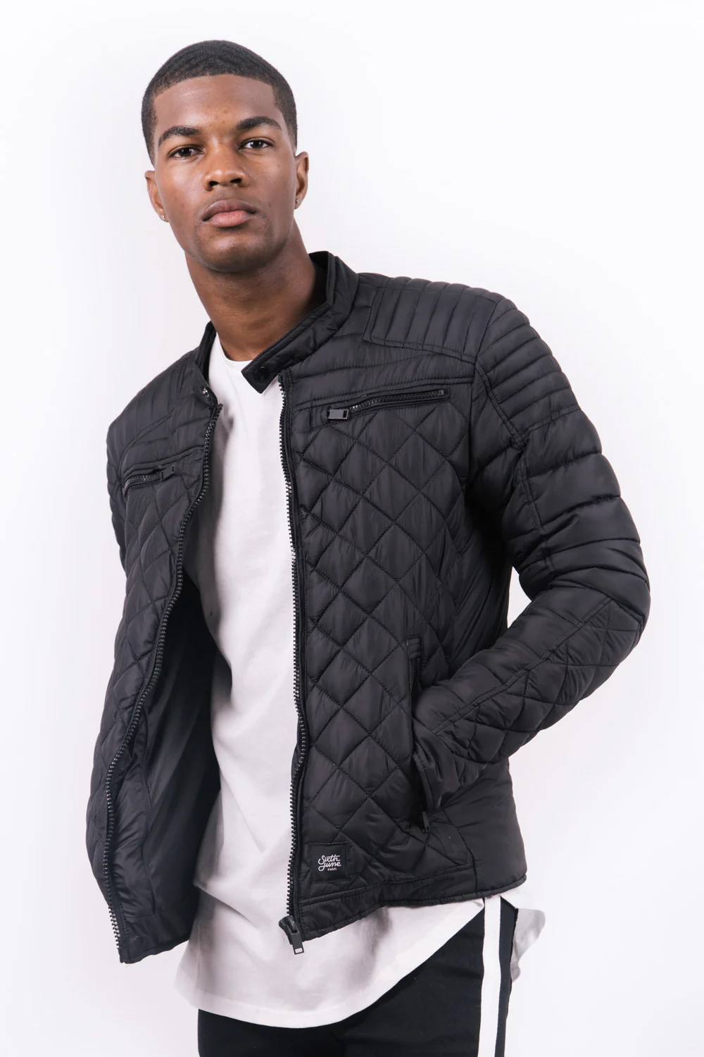 Blouson matelassé ajusté biker noir - Image 2