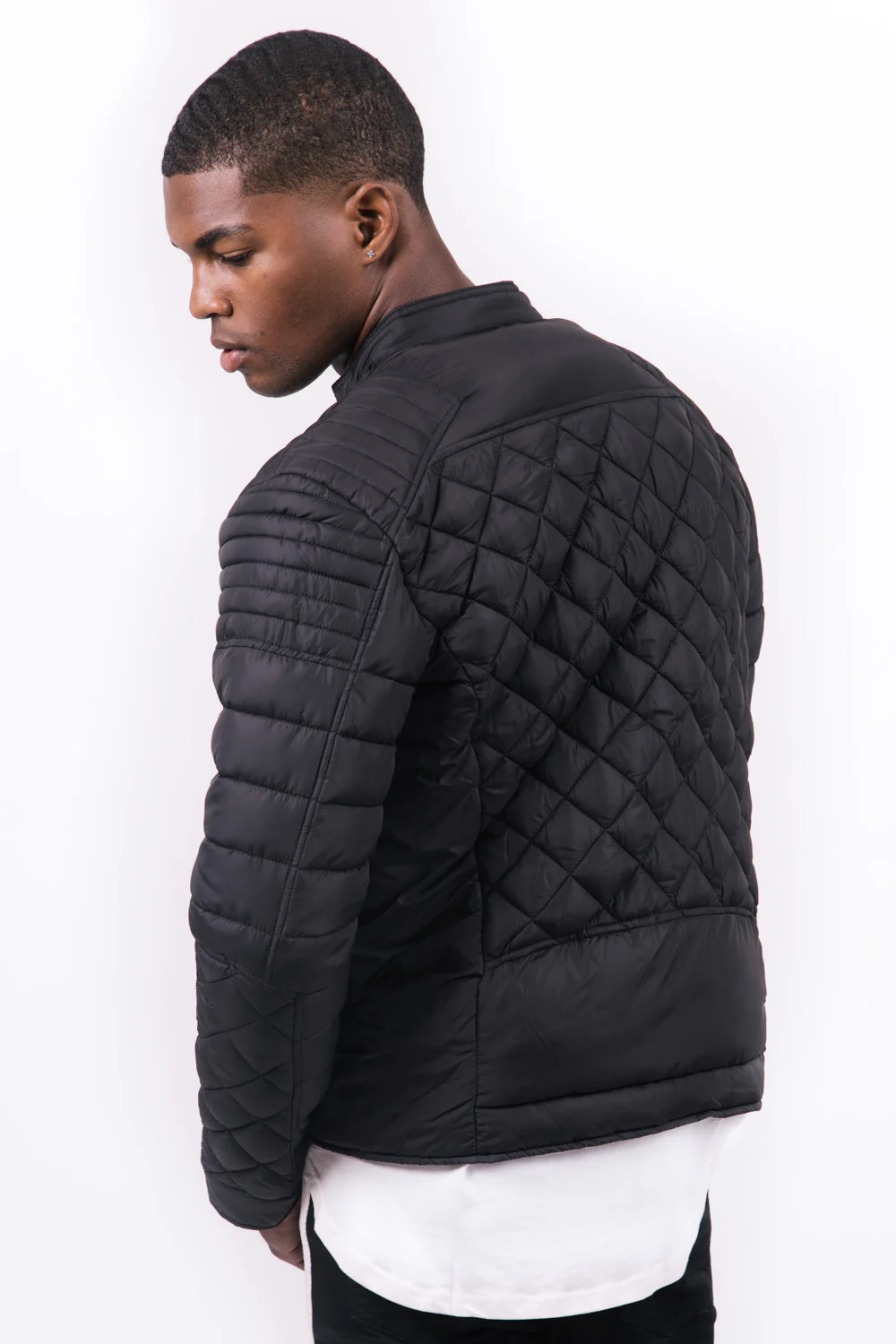 Blouson matelassé ajusté biker noir - Image 3