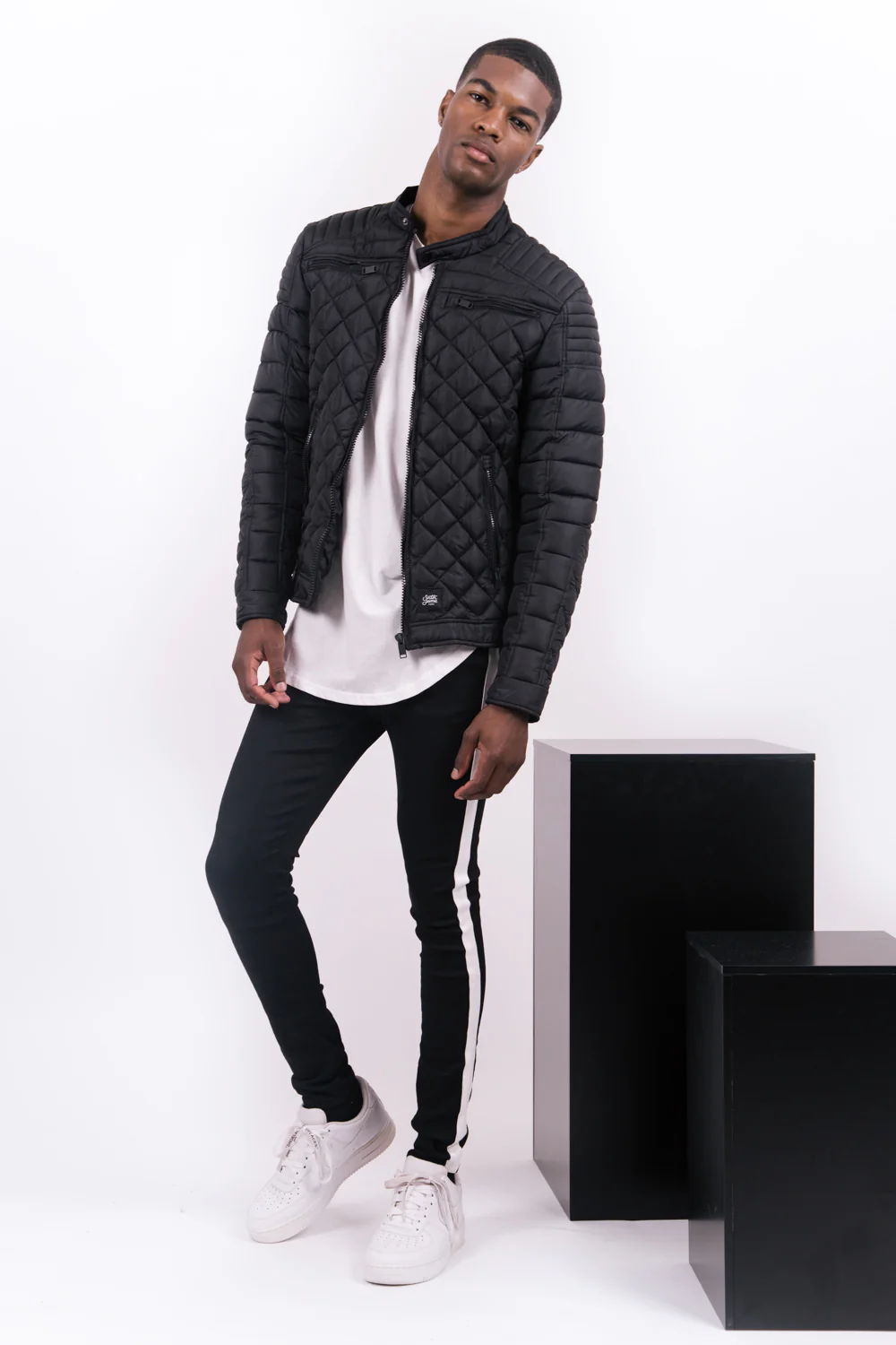Blouson matelassé ajusté biker noir - Image 4