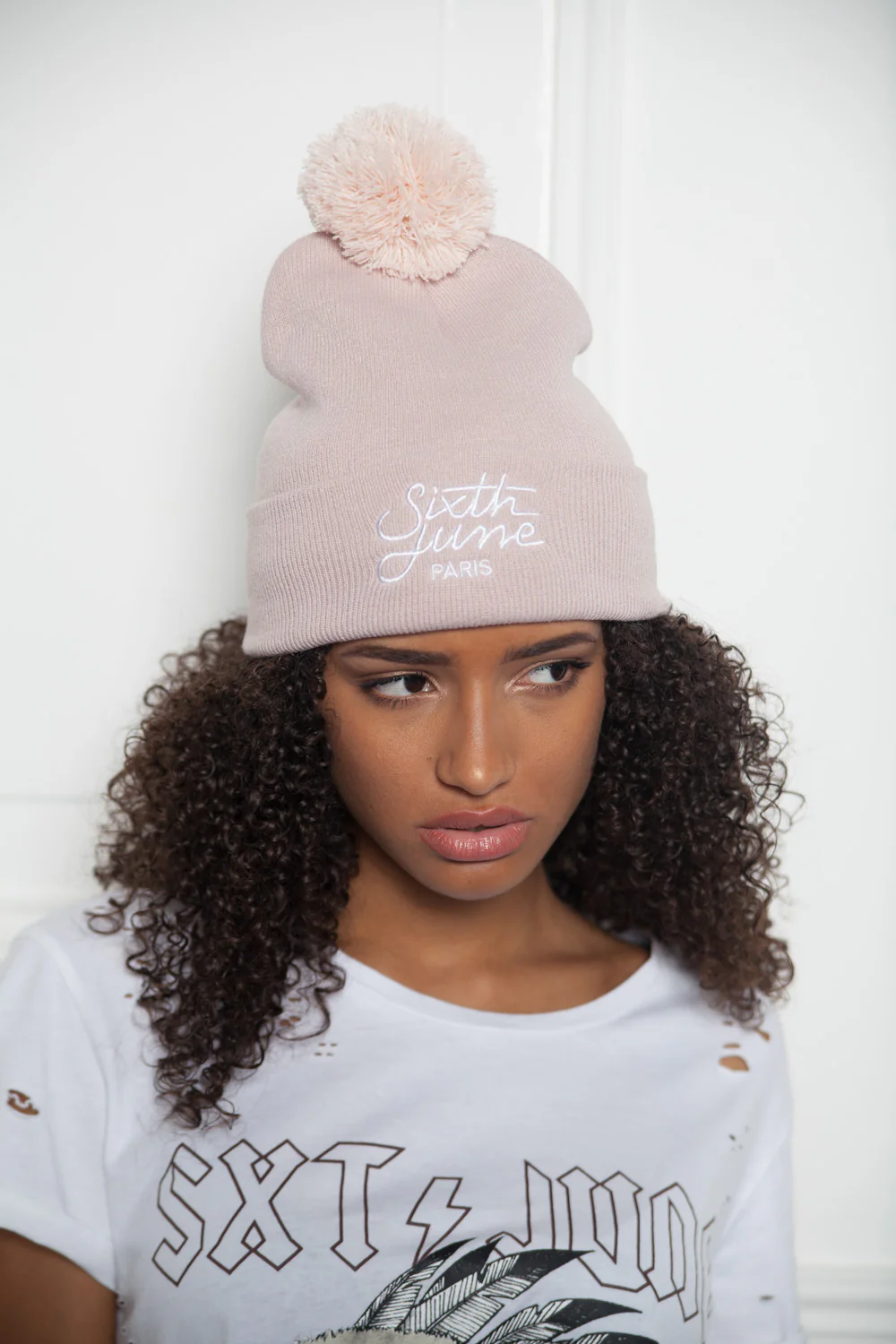 Bonnet pompon logo rose M2332FAC