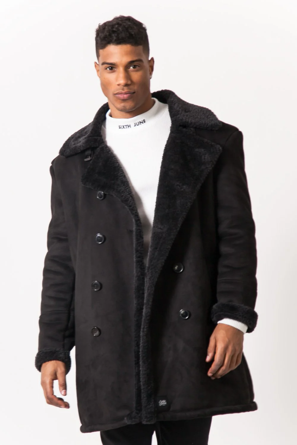 Caban croisé fourrure suede noir