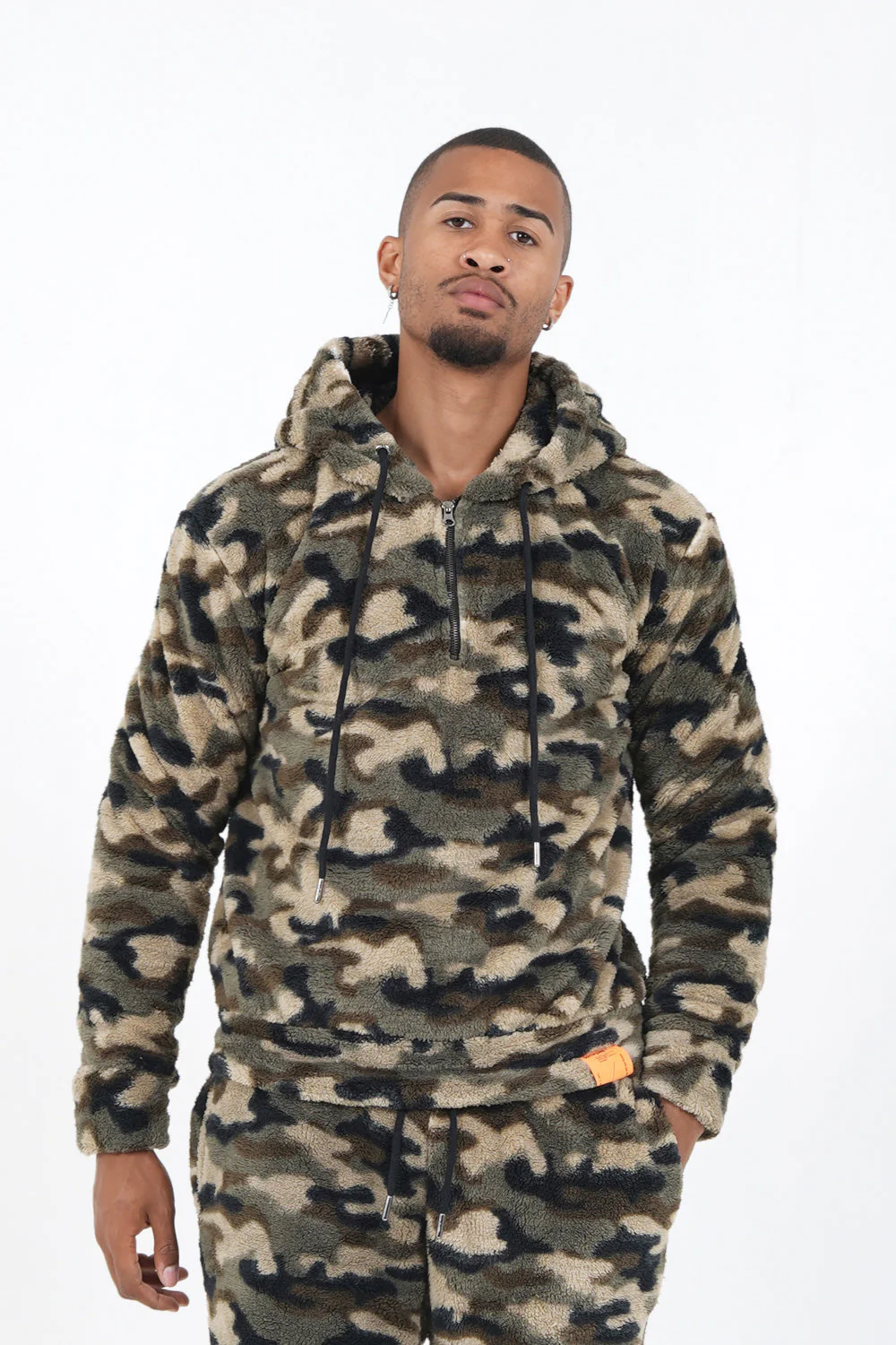 Sweat capuche camouflage zip Vert kaki