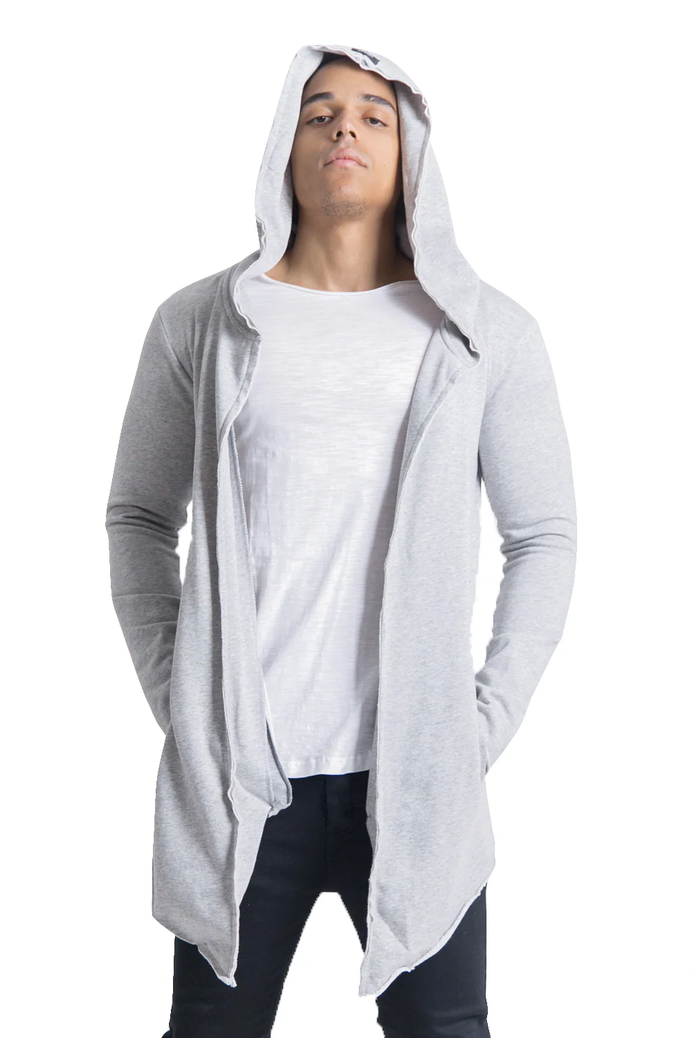 Cape longue capuche gris