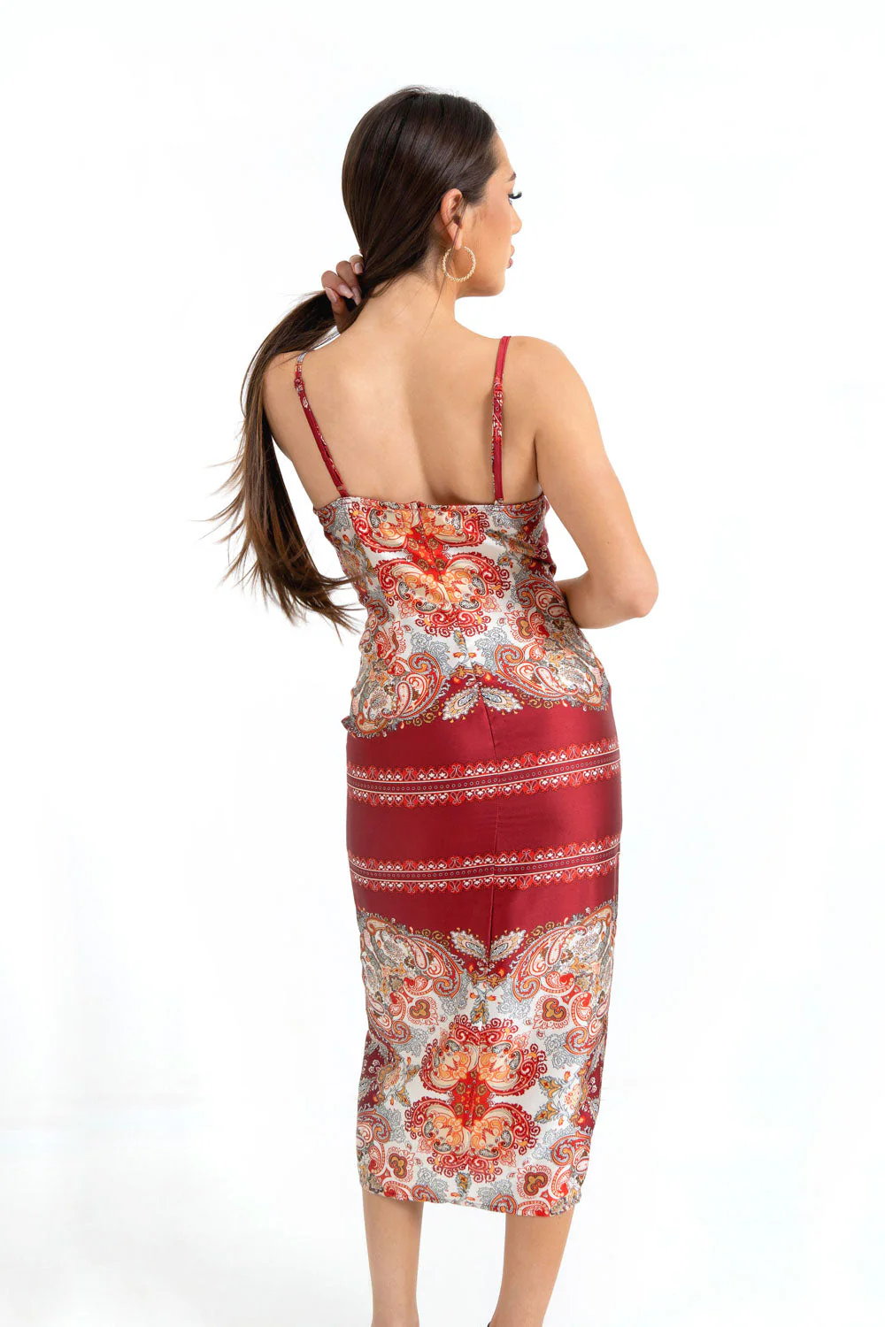 Robe motif orientale Rouge foncé - Image 4