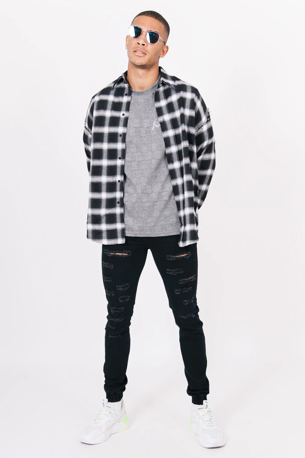 Chemise anneaux carreaux noir blanc - Image 4