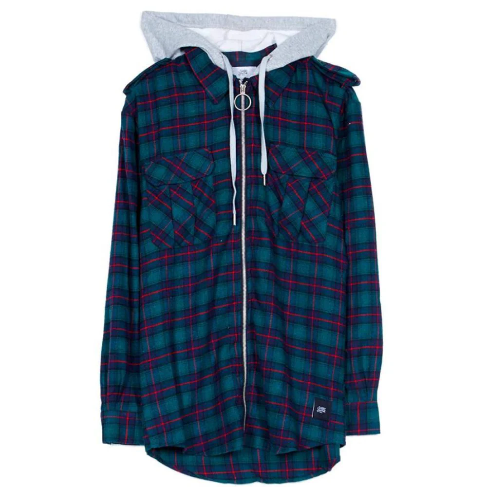 Chemise carreaux capuche Sixth June vert