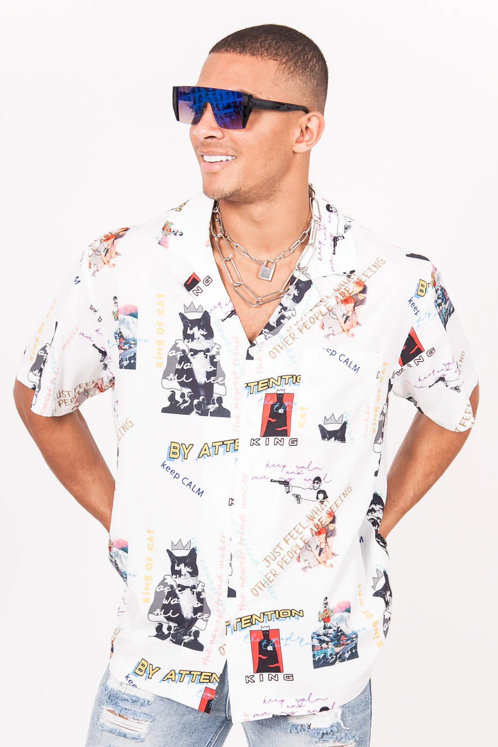 Chemise imprimés keep calm blanc - Image 2
