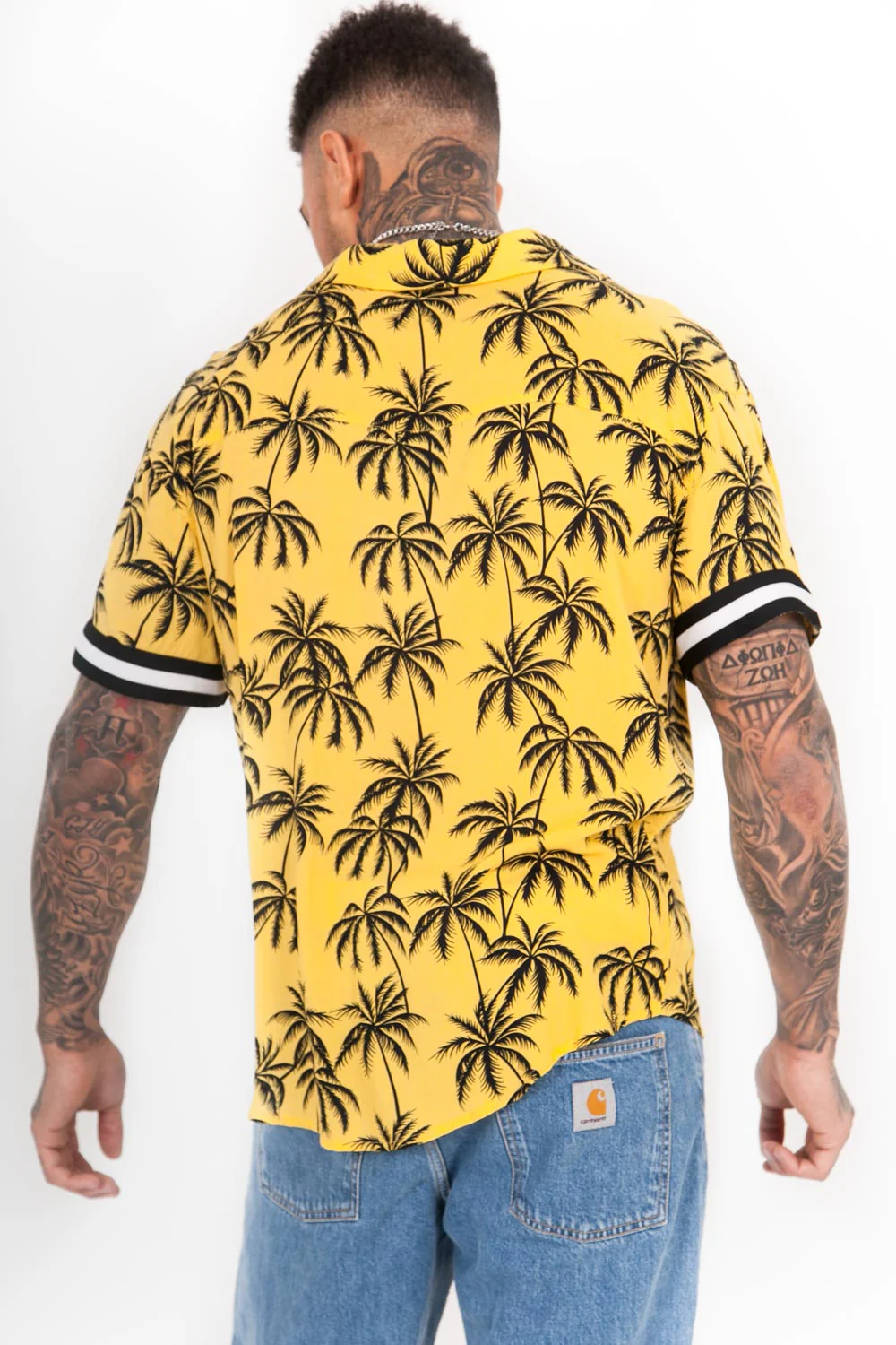 Chemisette large palmiers bandes jaune noir - Image 5