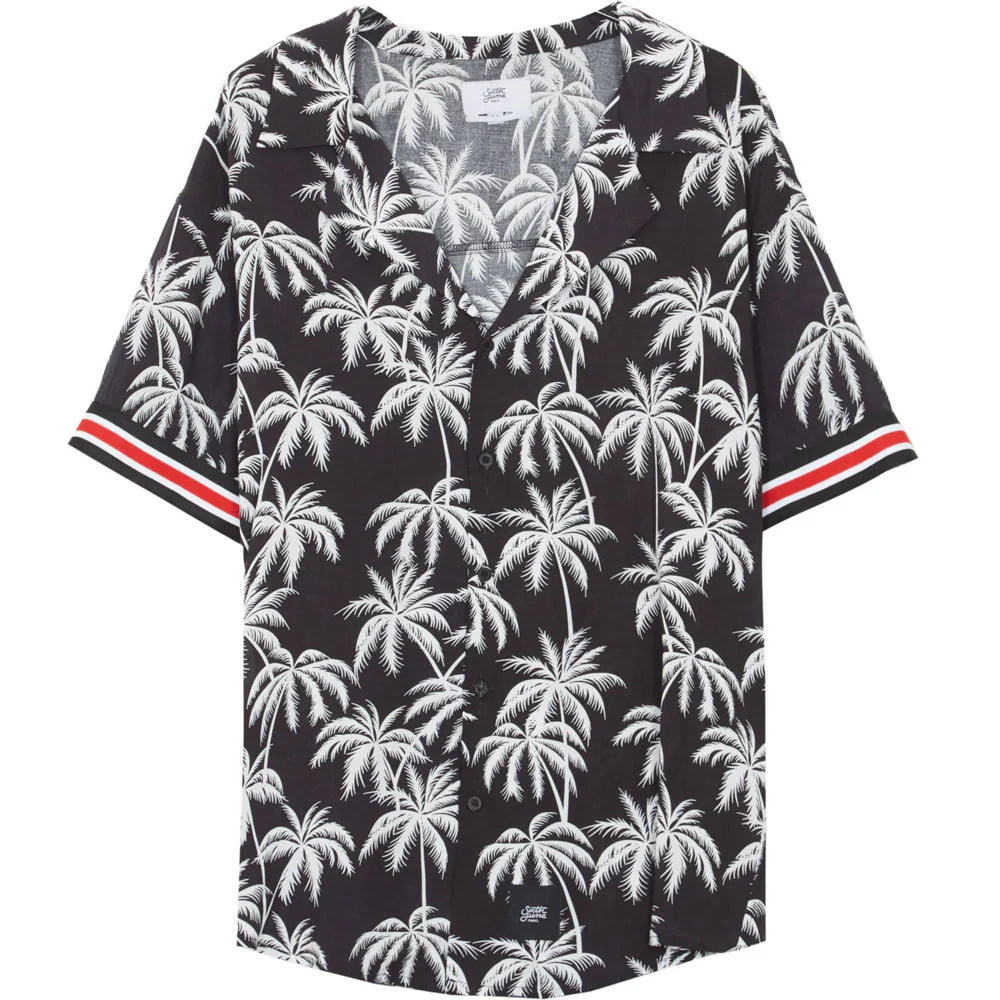 Chemisette large palmiers bandes noir blanc