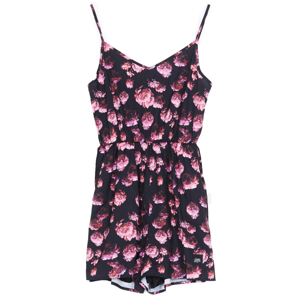 Combi-short satin fleurs rose