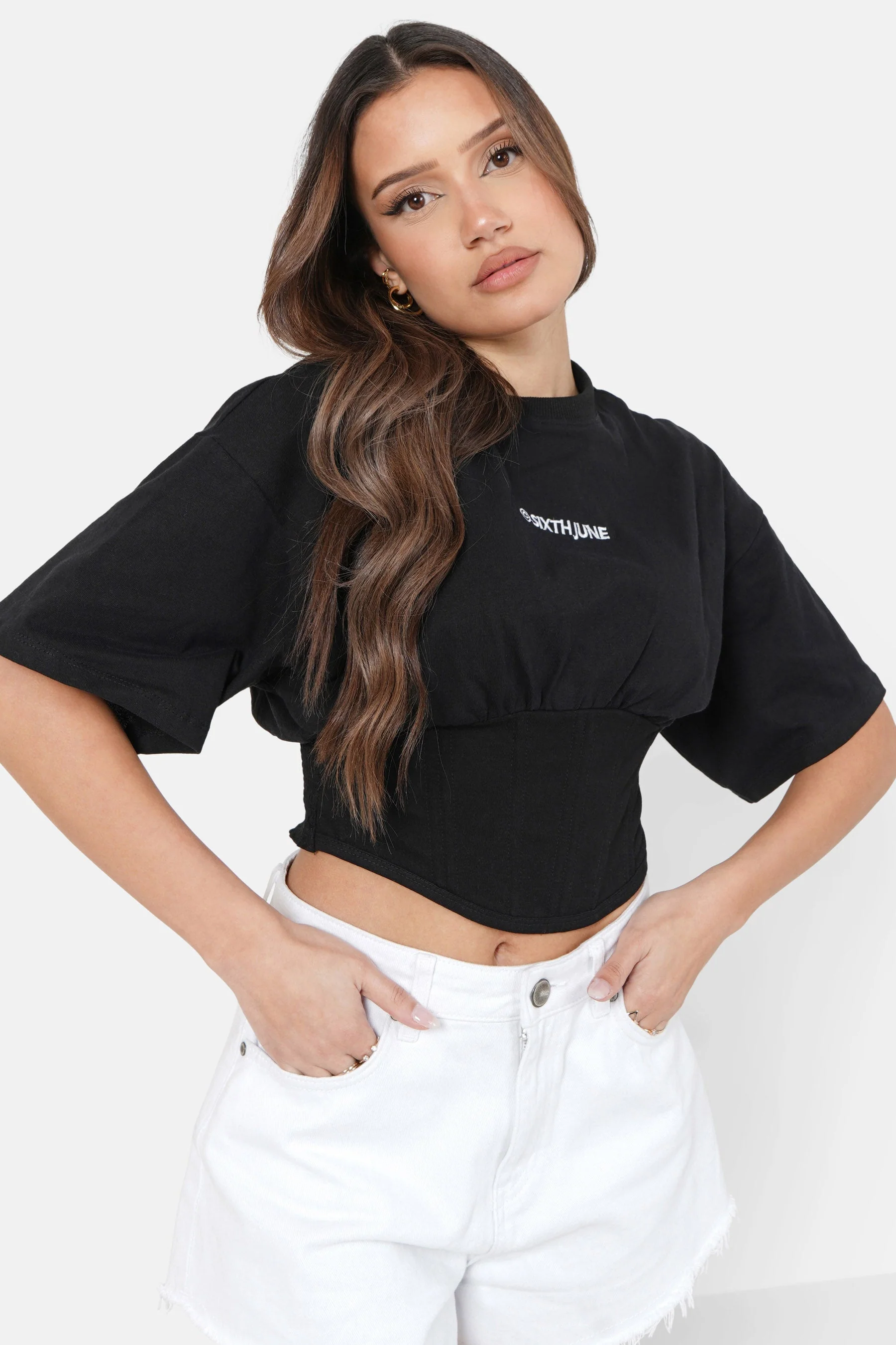 T-shirt corset court Noir
