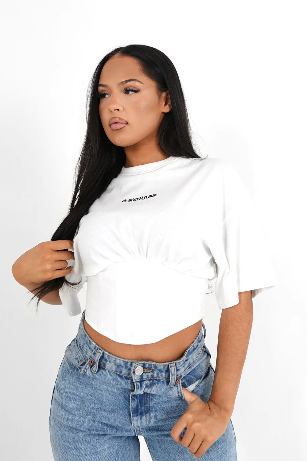 T-shirt corset court Blanc cassé