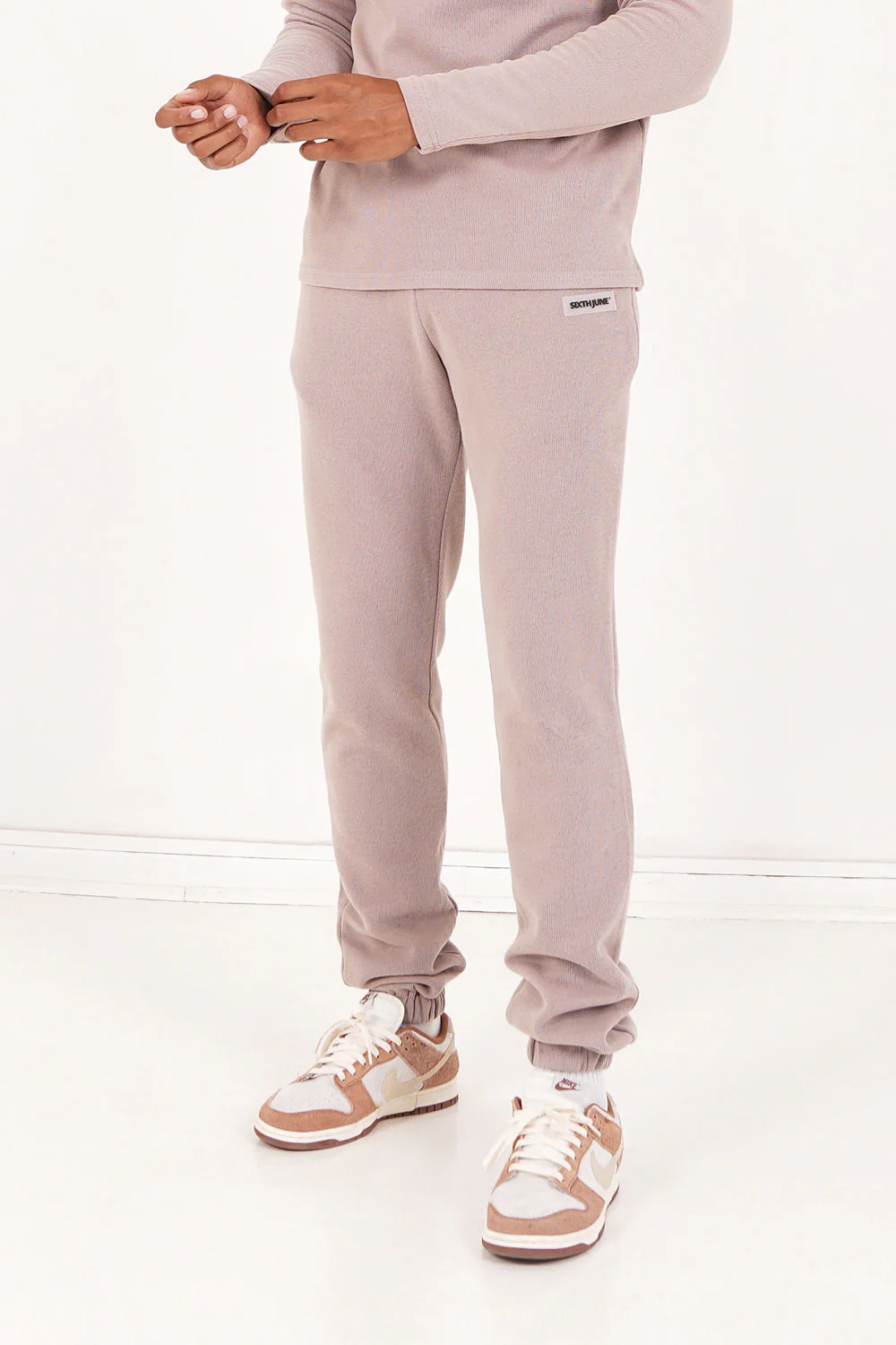 Jogging côtelé cordon Beige clair