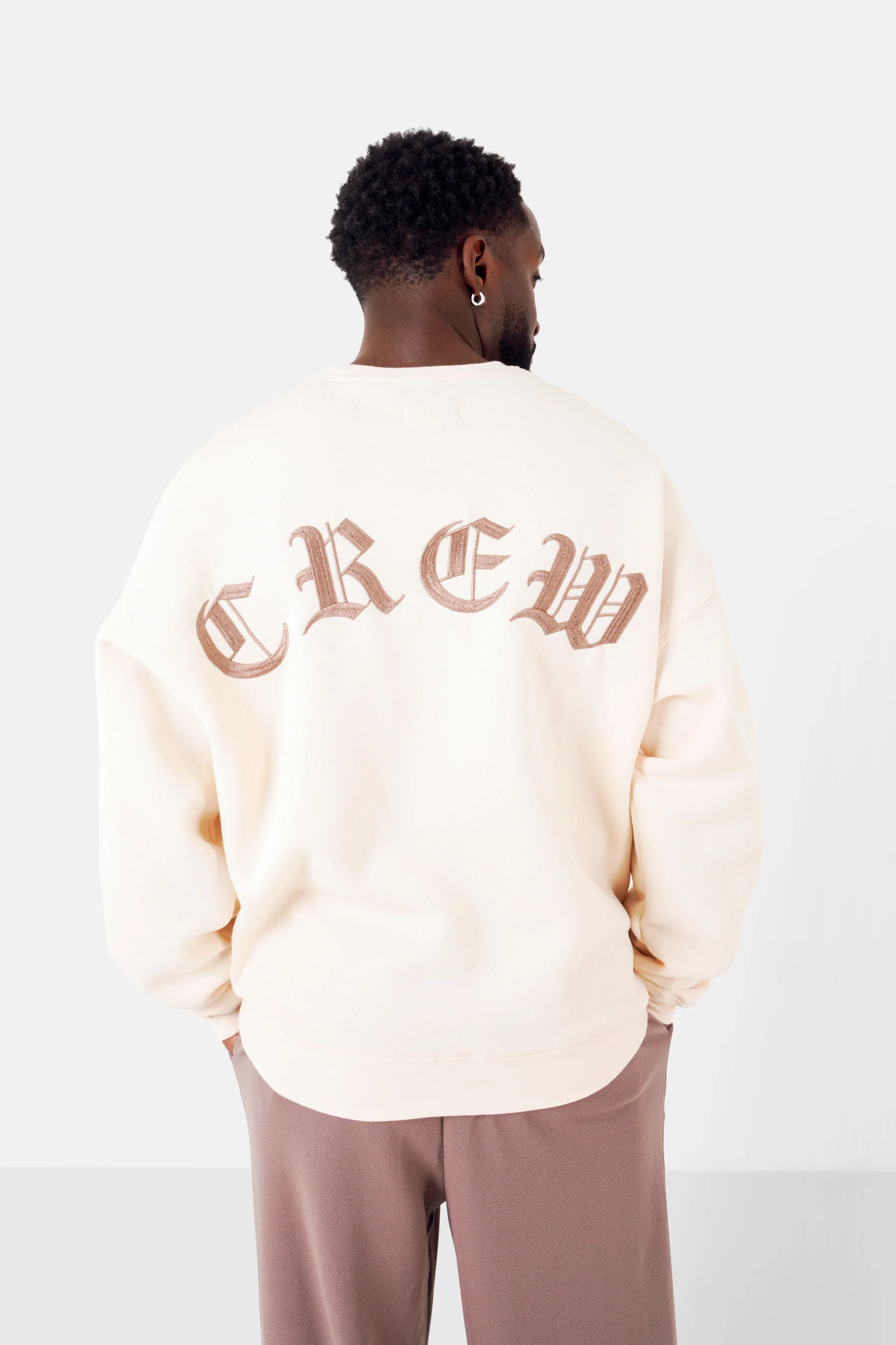 Sweatshirt broderies crew oversize Beige