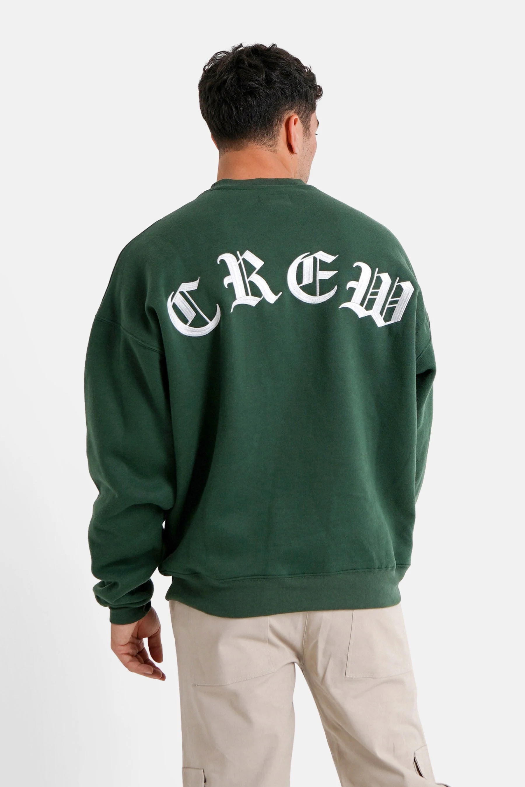 Sweatshirt broderies crew oversize Vert foncé