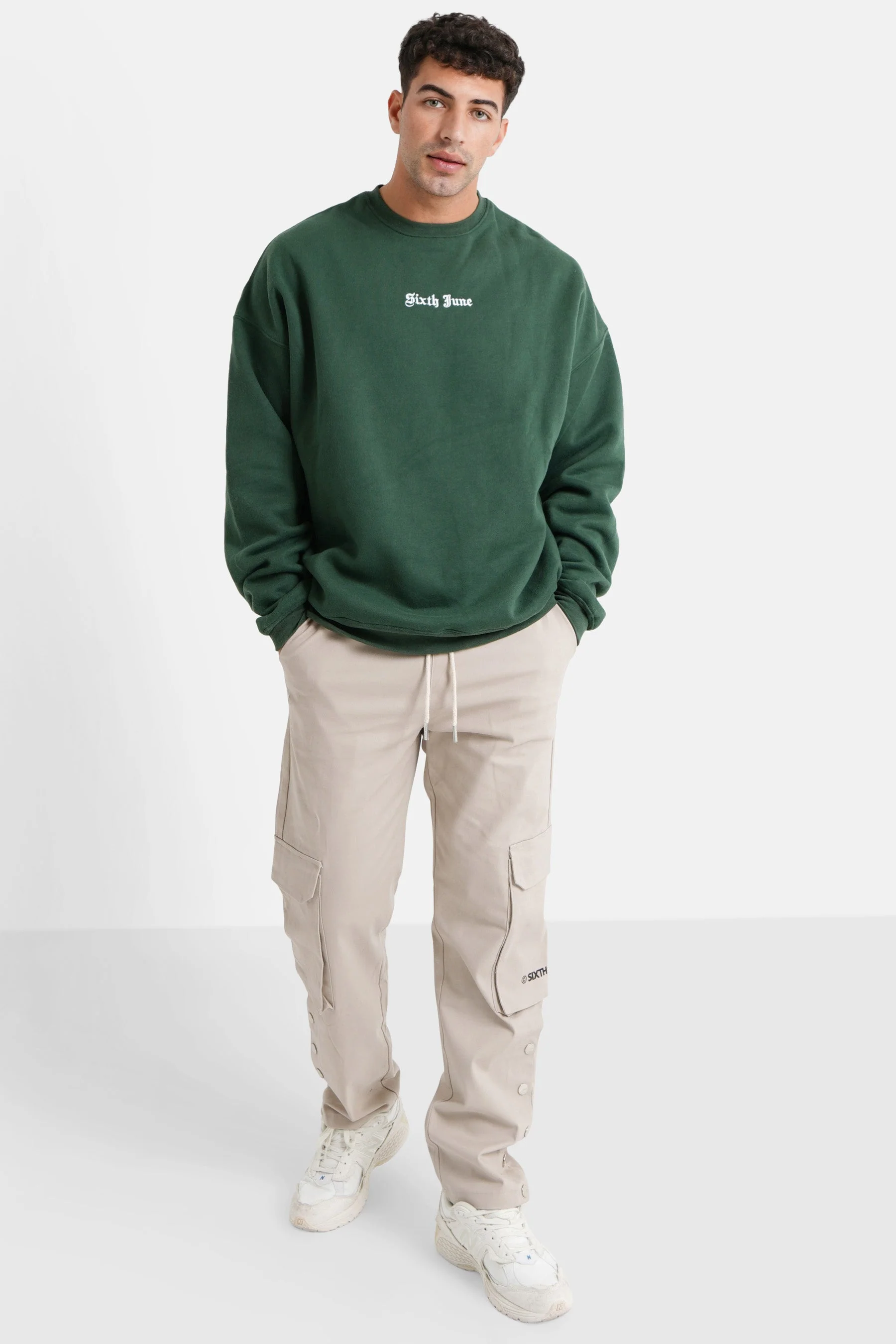 Sweatshirt broderies crew oversize Vert foncé - Image 2