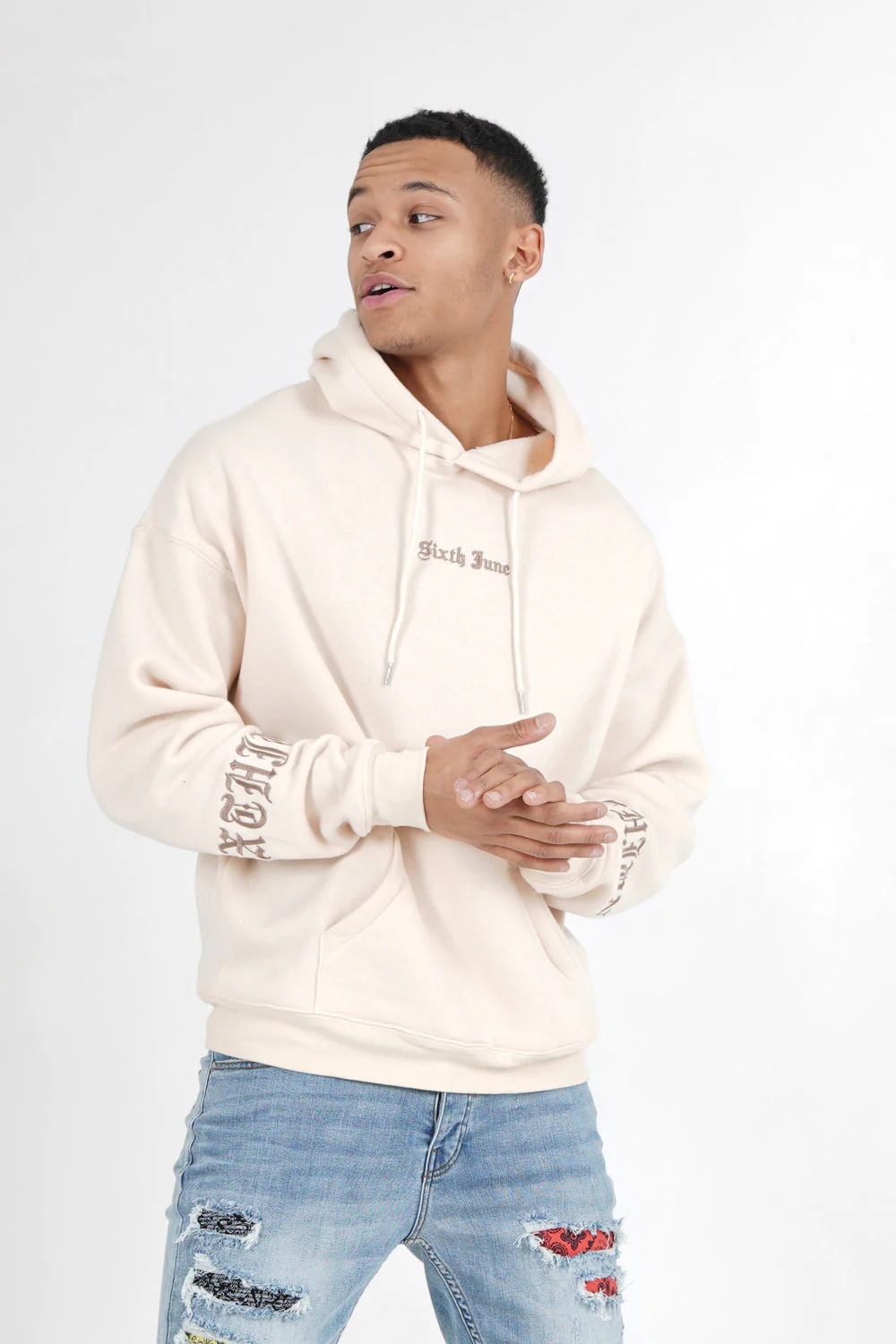 Sweat capuche crew manches Beige