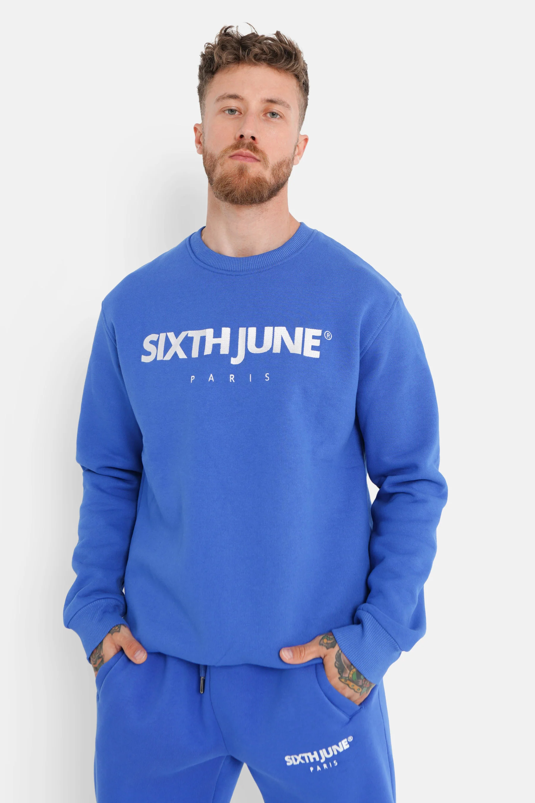Sweatshirt molletonné logo brodé Bleu