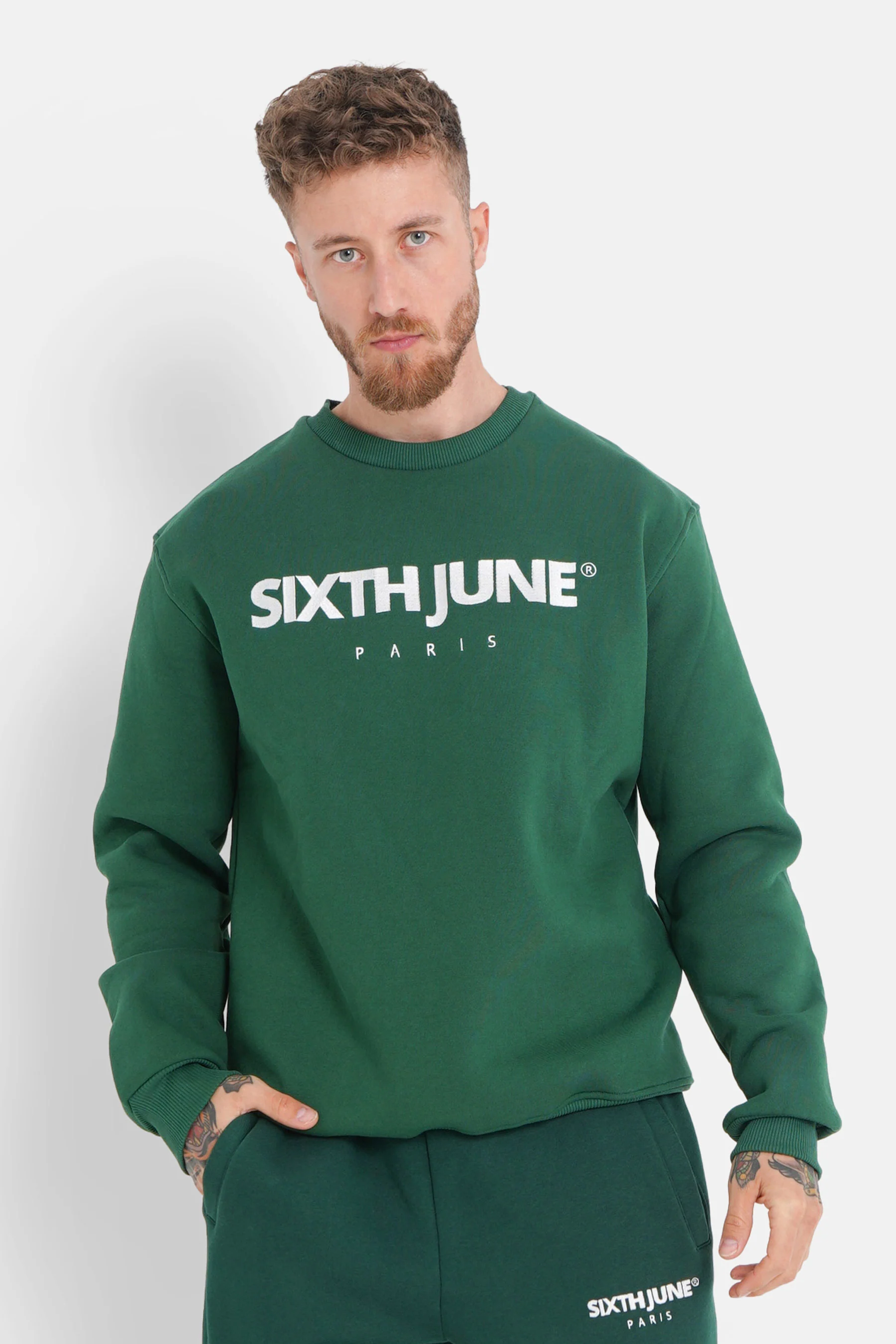 Sweatshirt molletonné logo brodé Vert