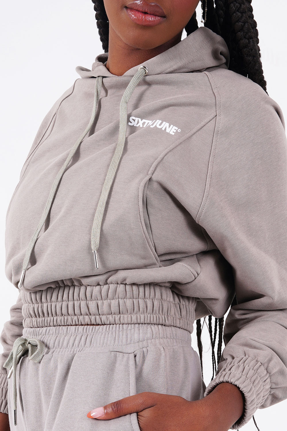 Sweat capuche court logo Taupe - Image 2