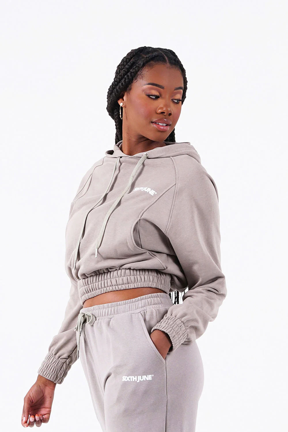 Sweat capuche court logo Taupe - Image 4