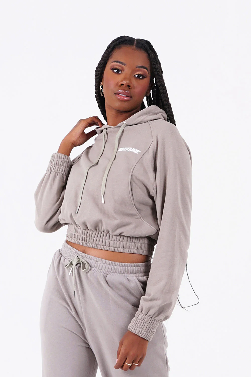 Sweat capuche court logo Taupe - Image 5