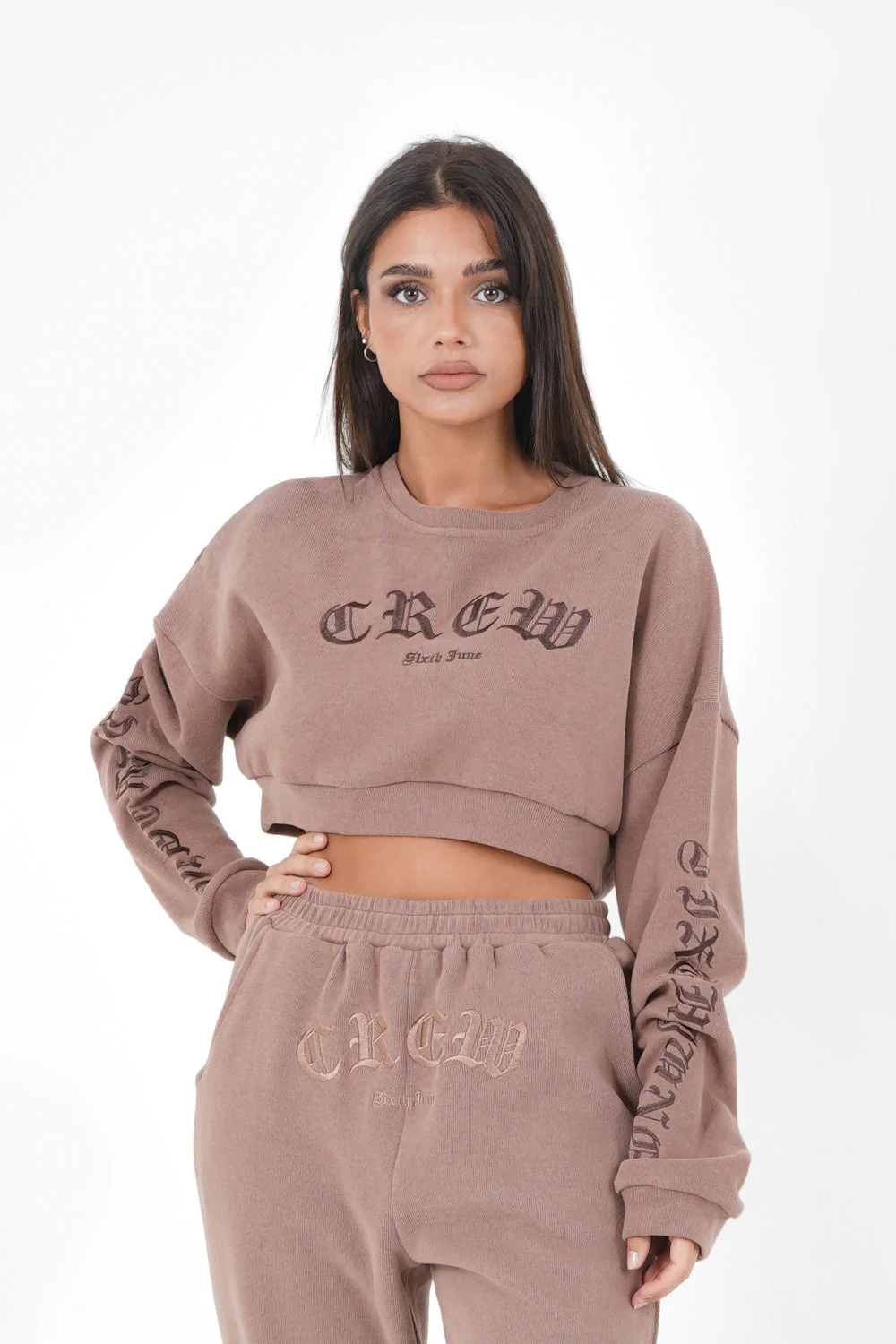 Sweatshirt court CREW gothique Beige foncé